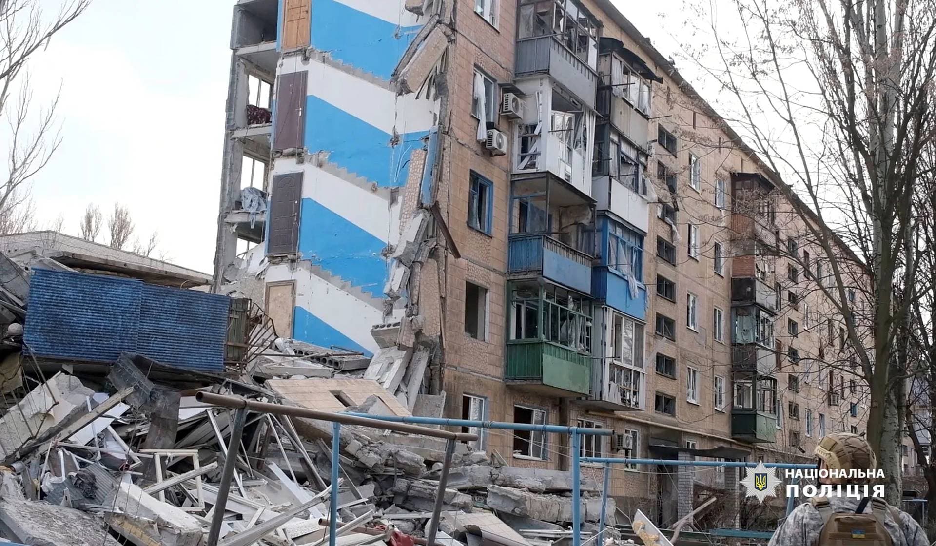 A damaged building in Avdiivka