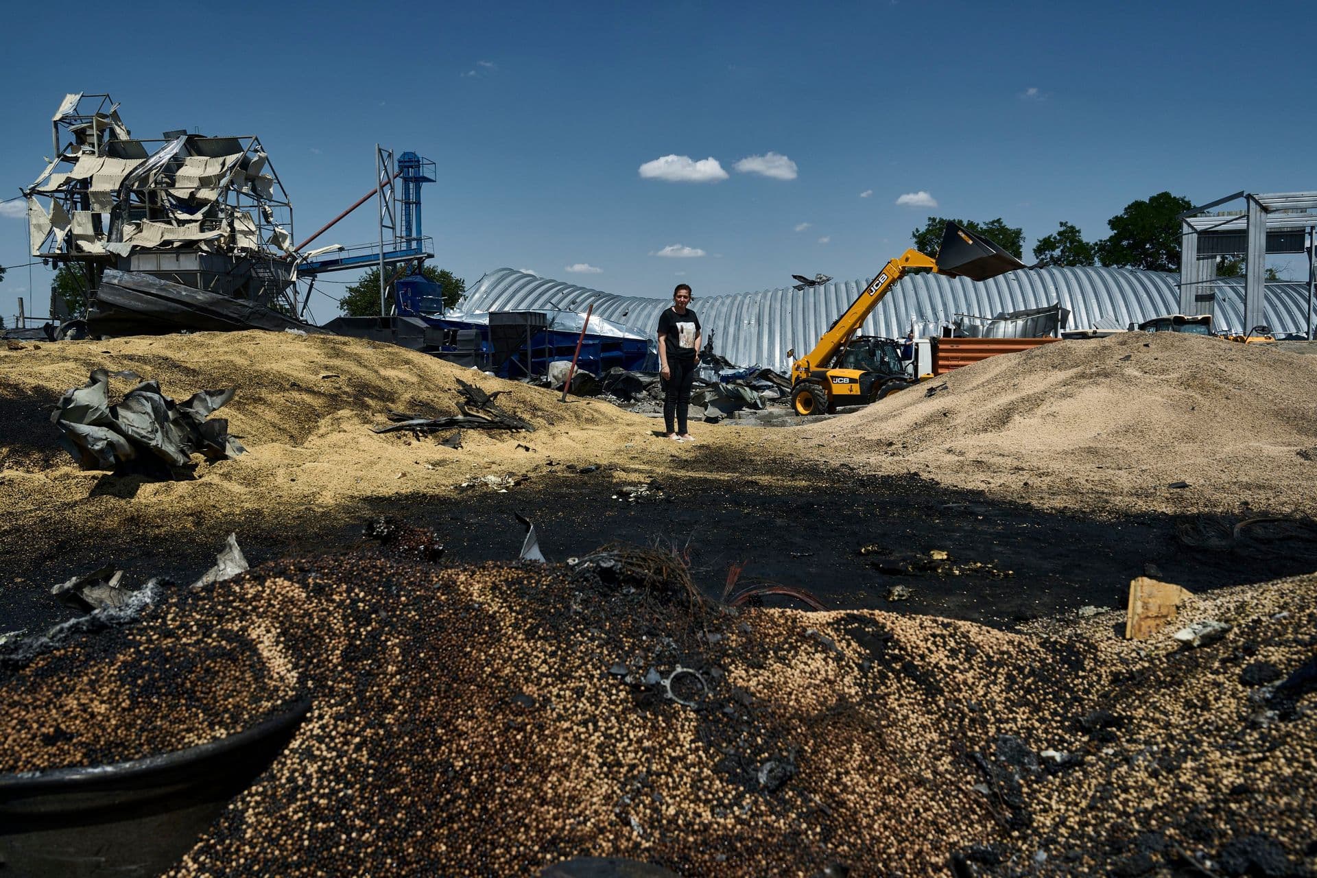 debris of a farm storage building destroyed during a Russian attack in Odesa region