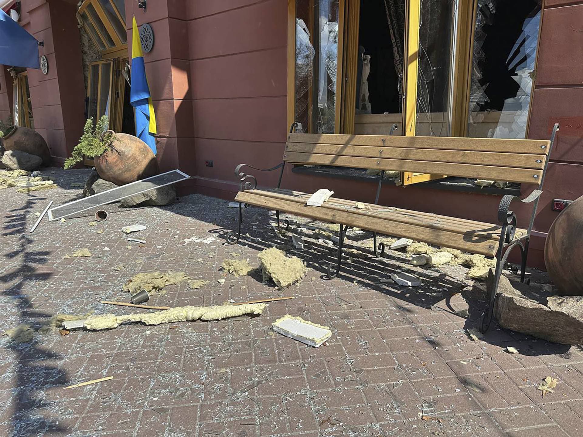 damages in a street after Russian attack in Chernihiv
