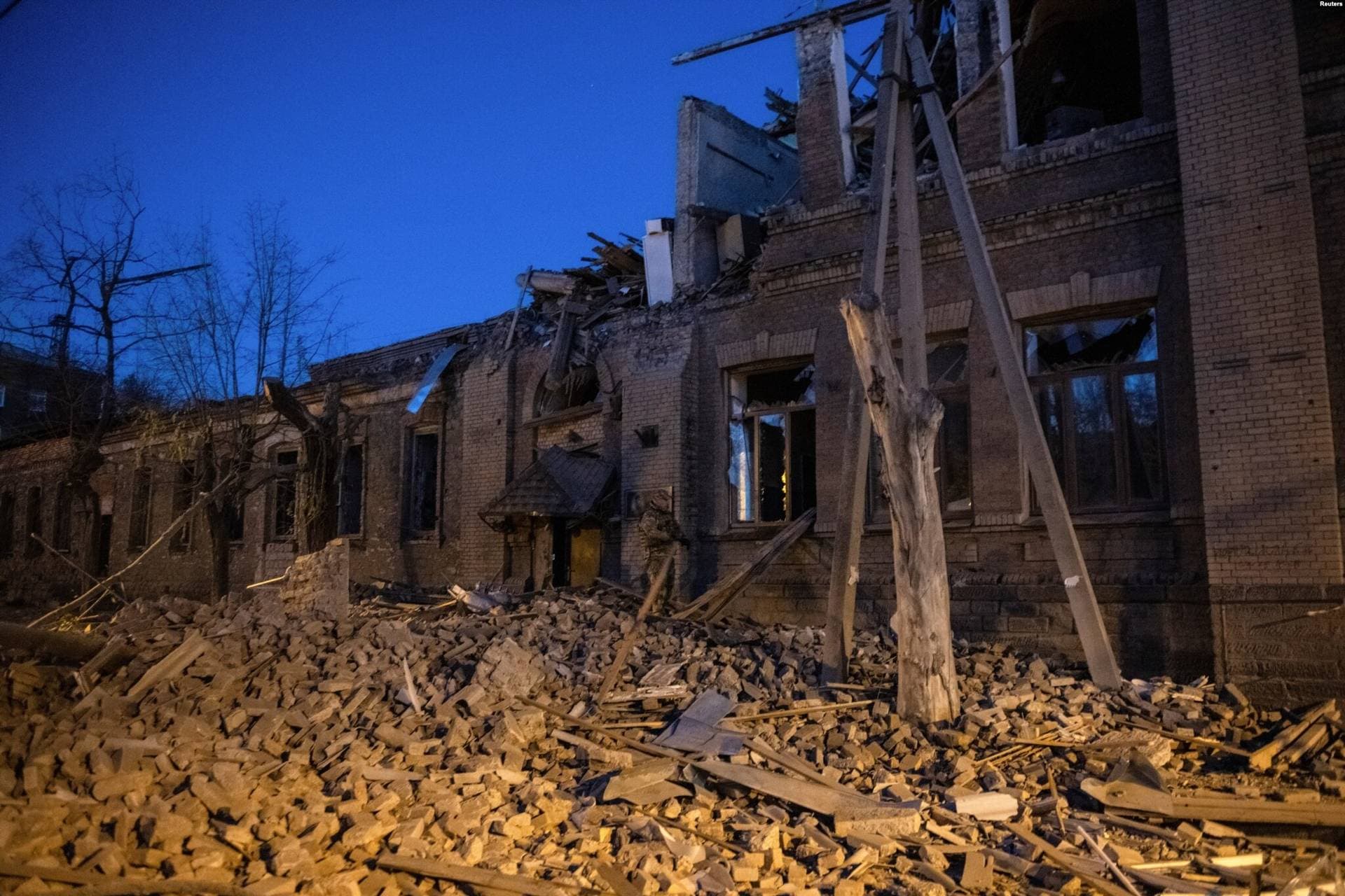 a damaged residential building in Donetsk