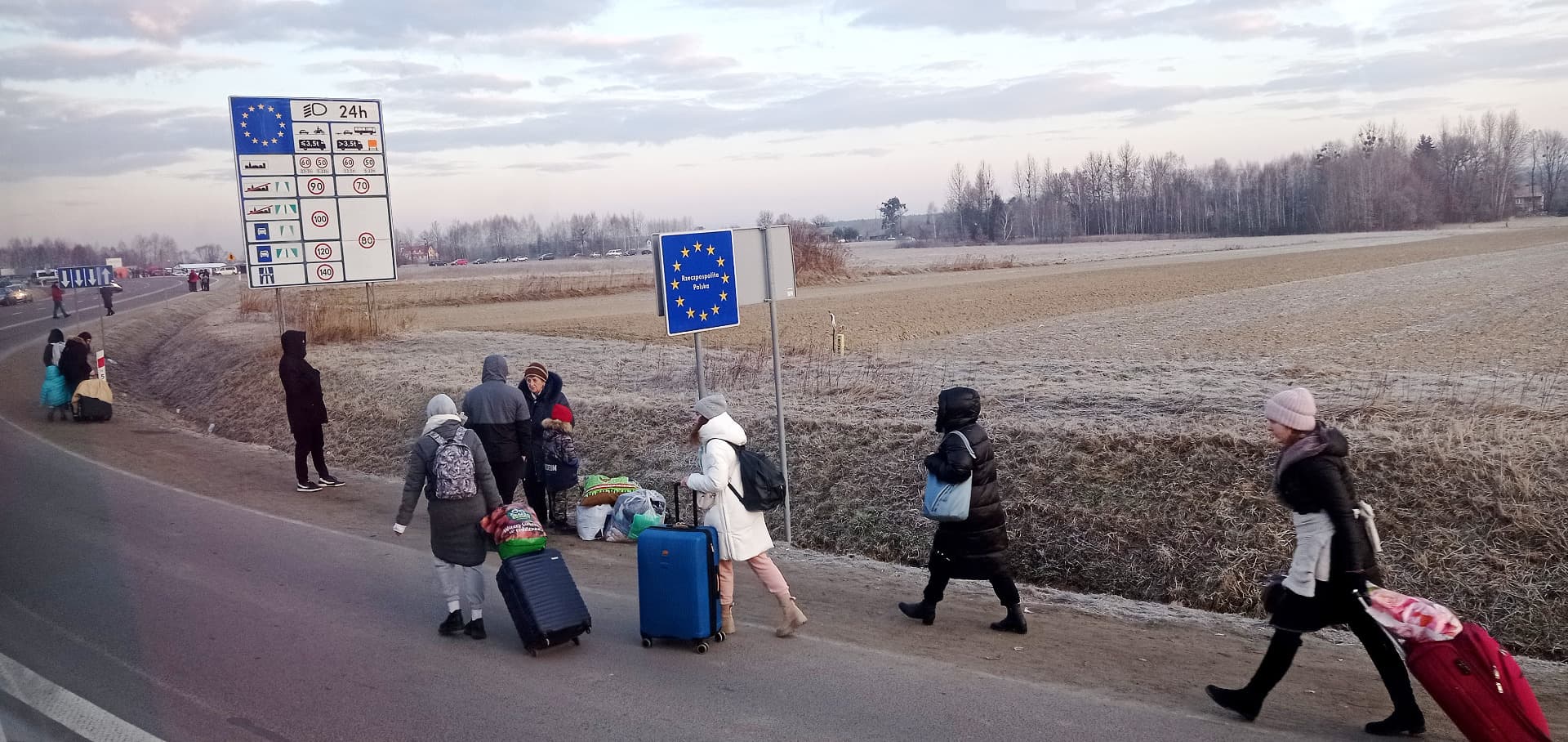 Refugees from Ukraine on the border with Poland (checkpoint Grushev - Budomez)
