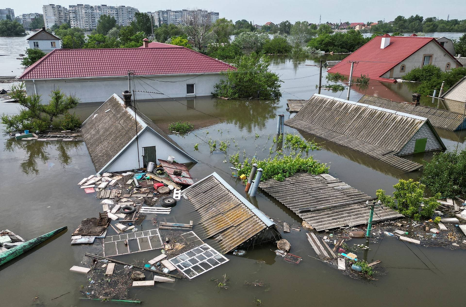 Flooded residential buildings in Kherson