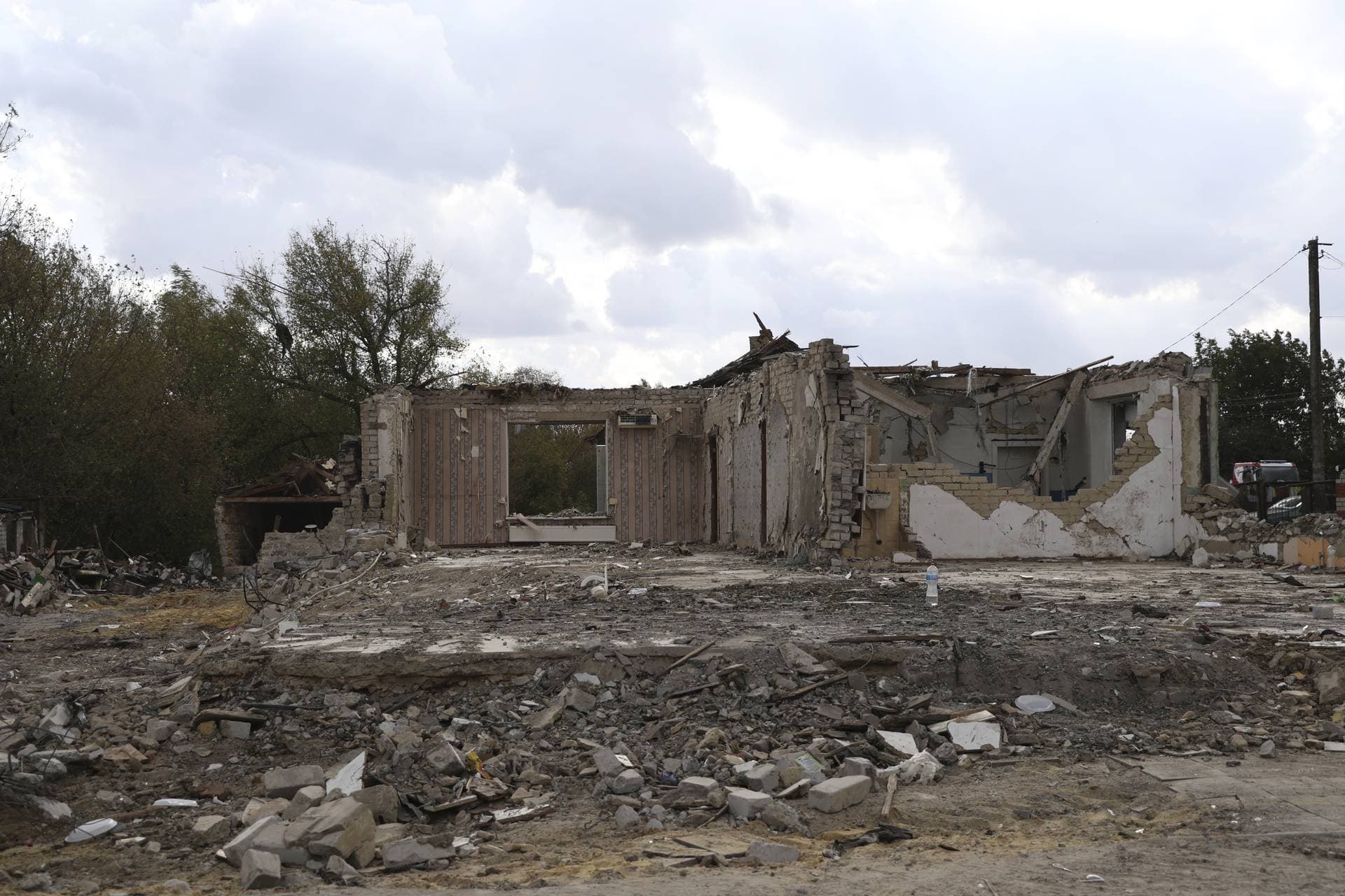 A destroyed cafe after a Russian rocket attack in the village of Hroza near Kharkiv