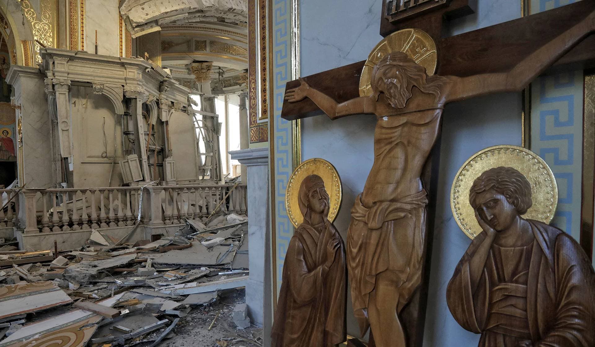 the Transfiguration Cathedral damaged during a Russian missile strike in Odesa