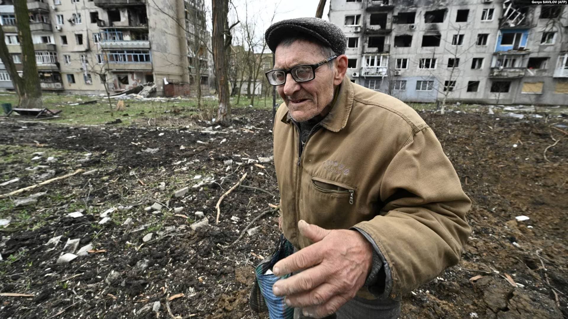 Grozdov is one of the residents who chose to remain in the burnt-out shell of the former town