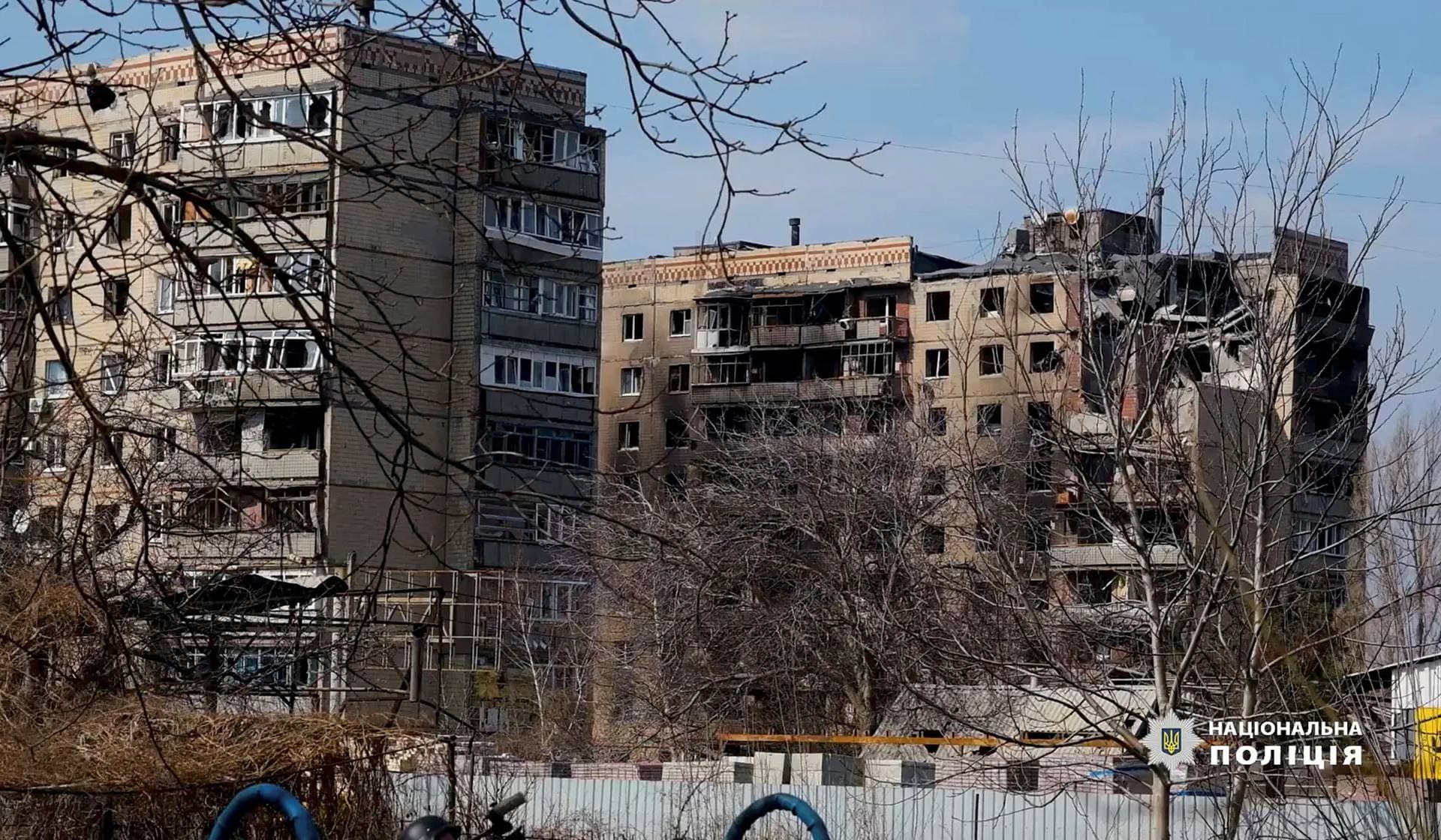 Damaged buildings in Avdiivka
