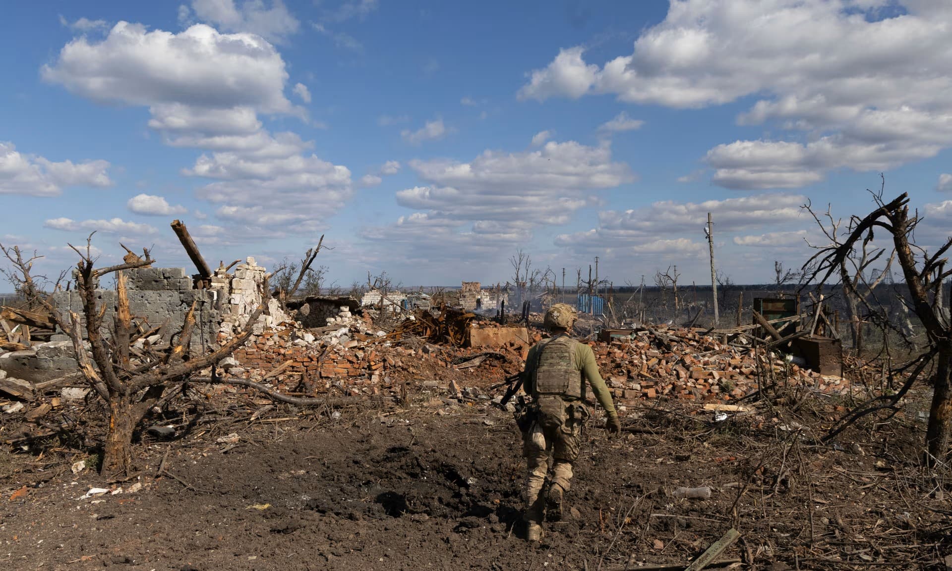 A Ukrainian soldier at the frontline in Andriivka