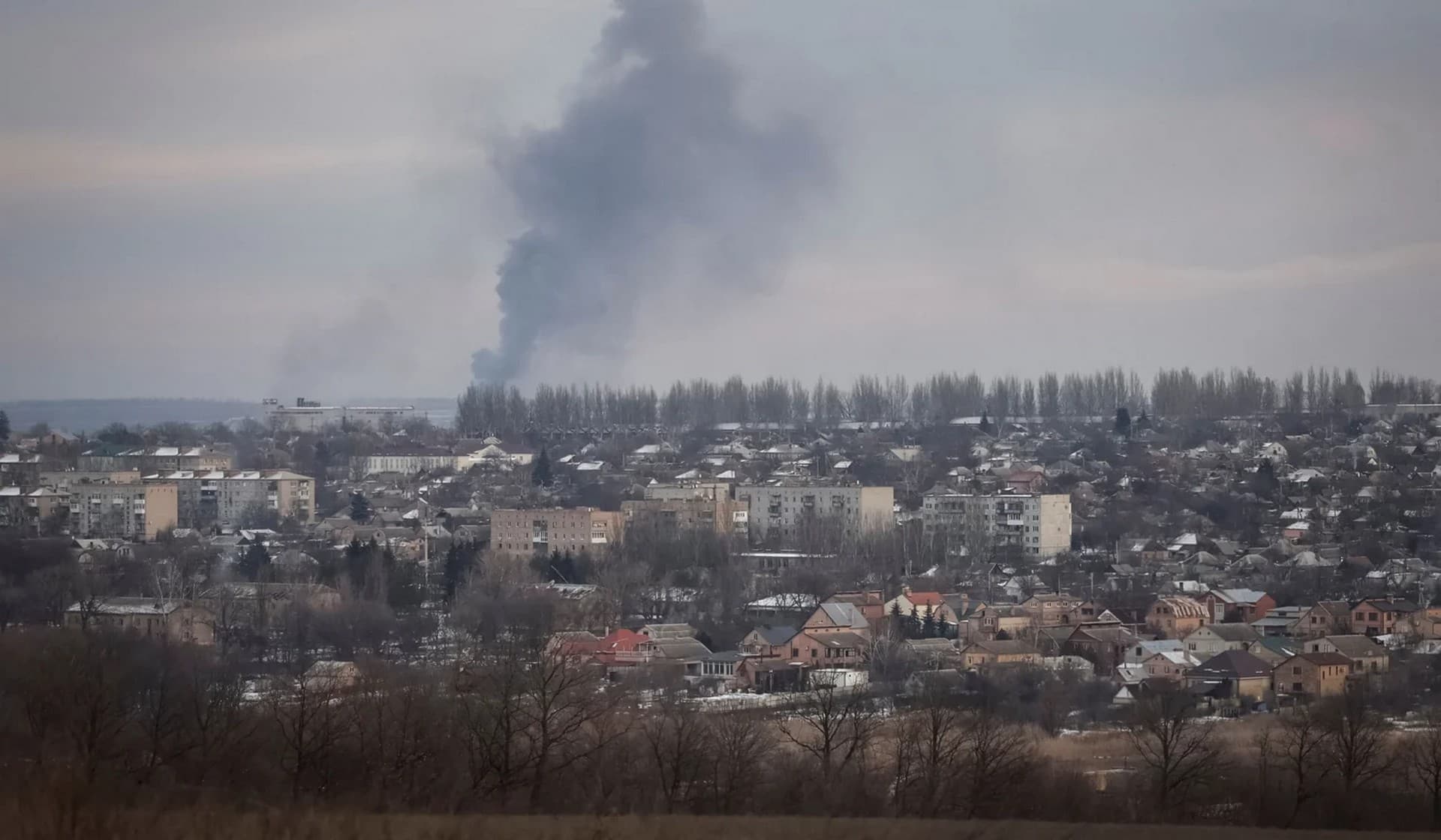 Smog during shelling in the front line city of Bakhmut