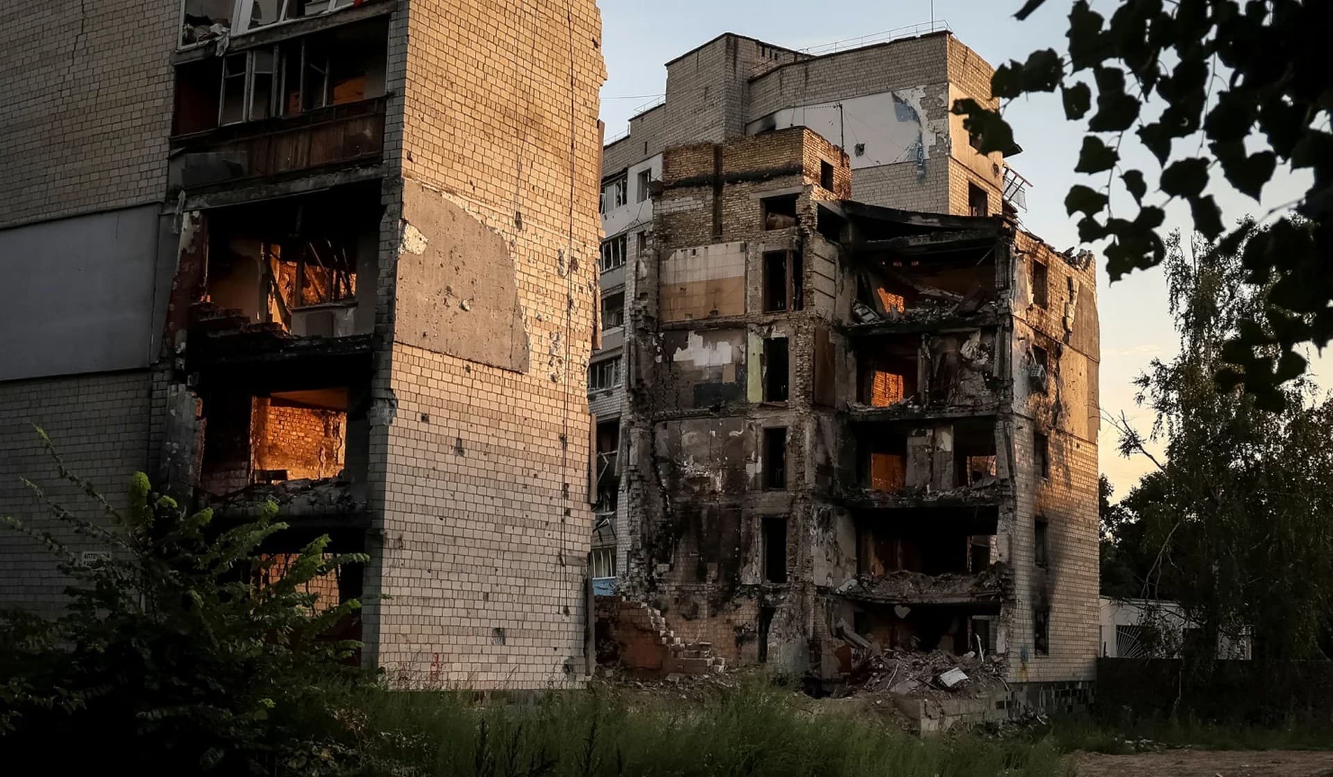 Buildings destroyed by Russian military strike in Borodianka