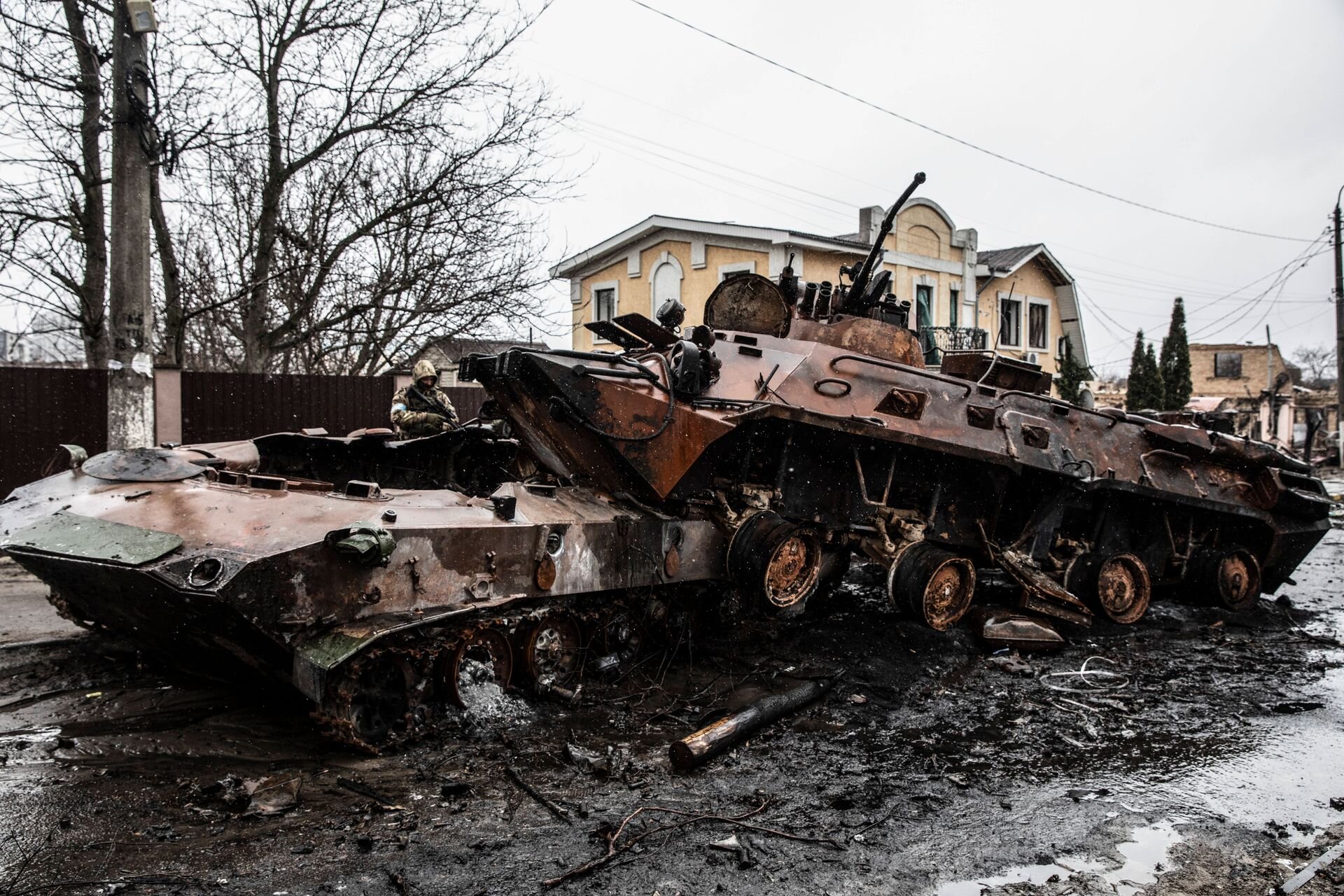 destroyed Russian tanks in Bucha