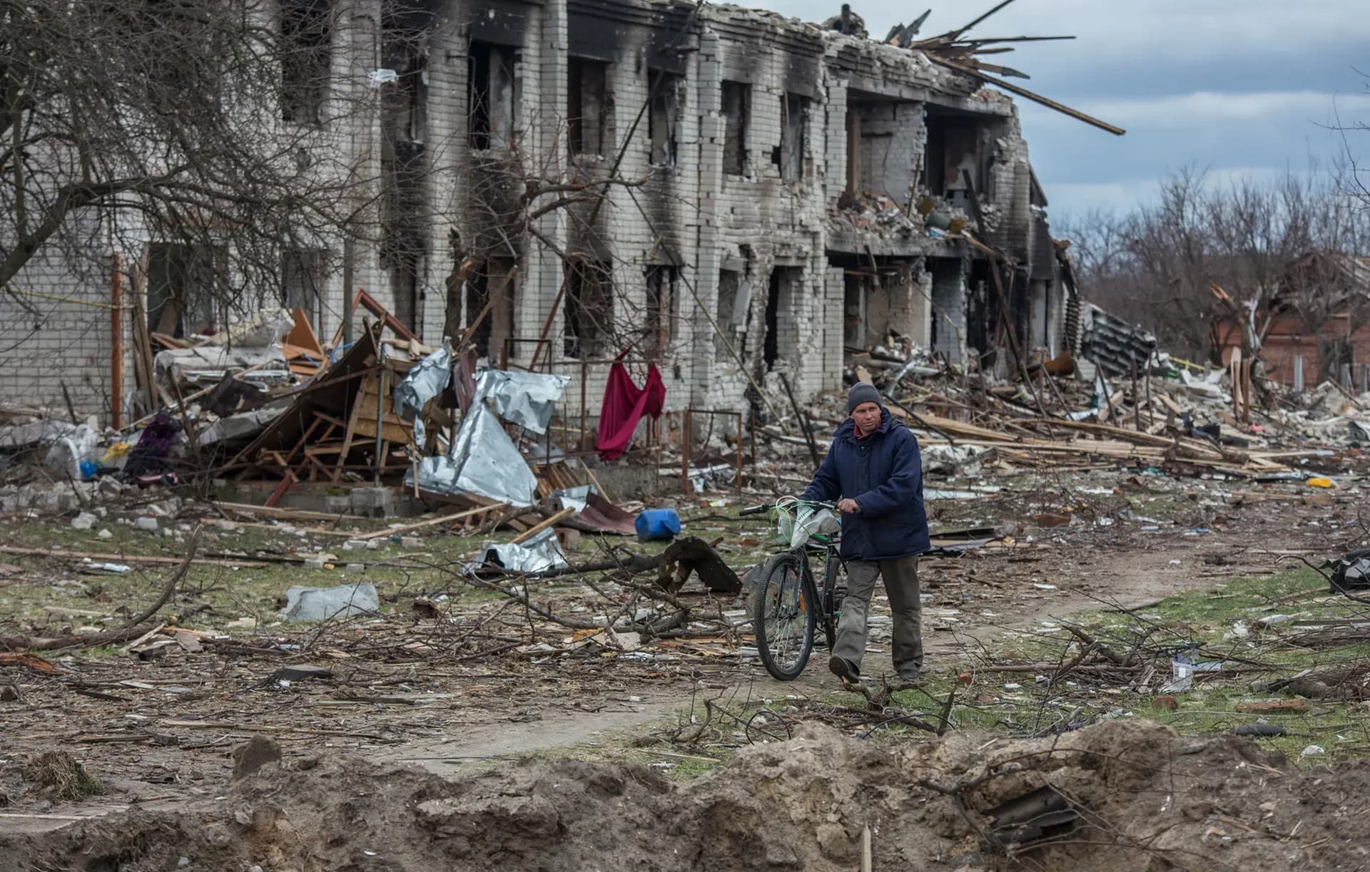 The village of Novoselivka, near Chernihiv, Ukraine has been heavily bombed