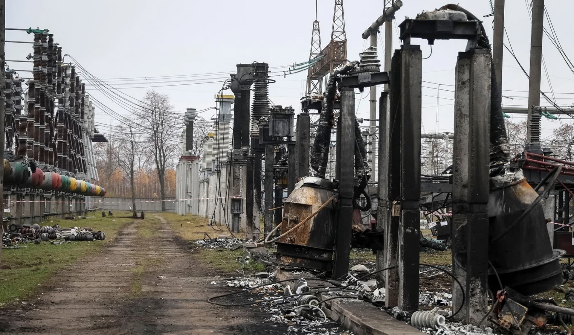 A high-voltage substation of Ukrenergo damaged in a Russian military strike in the central region of Ukraine