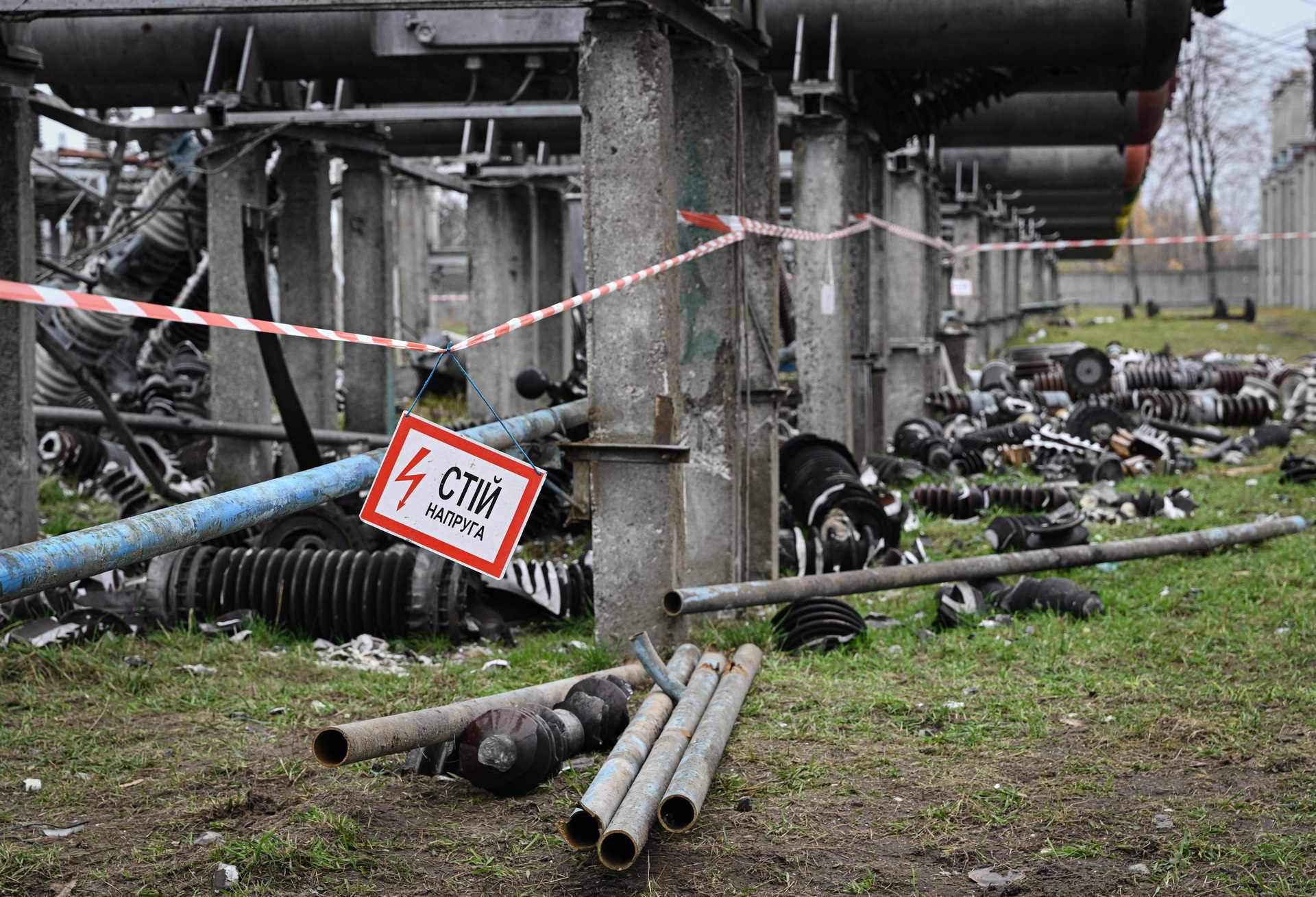 A picture shows damaged equipment at a high-voltage substation of the operator Ukrenergo after a missile attack,