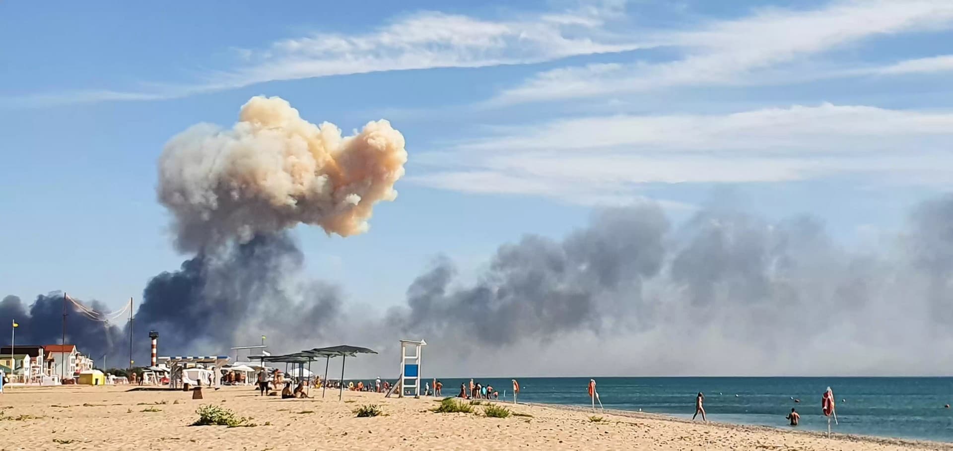 Rising smoke after explosions on a Russian military airbase near Novofedorivka, Crimea