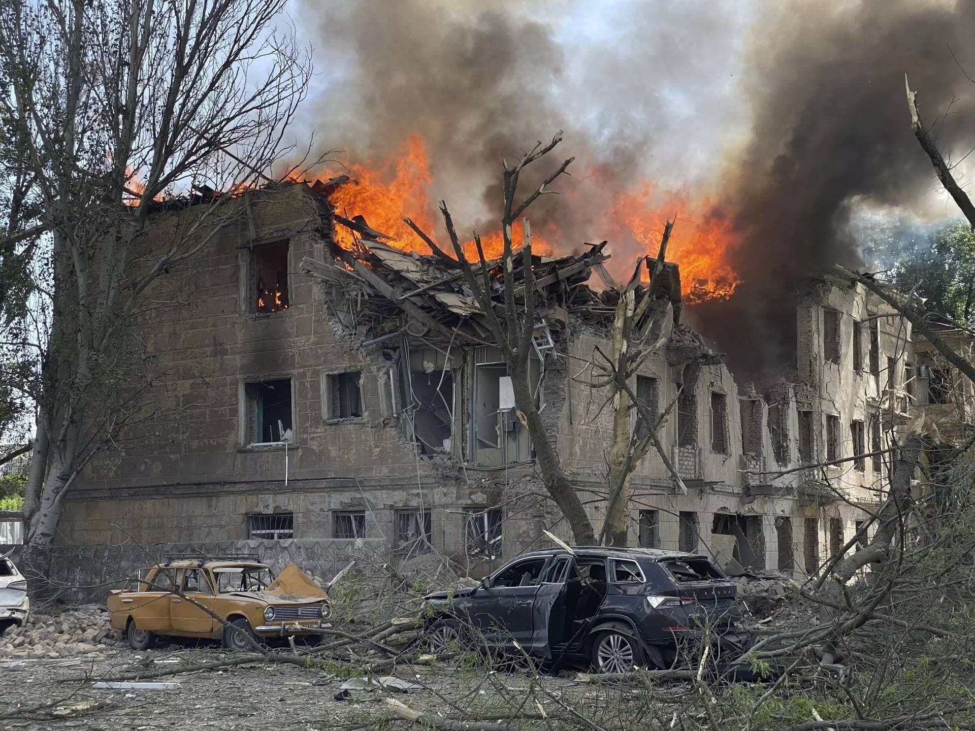 A destroyed clinic after shelling in Dnipro