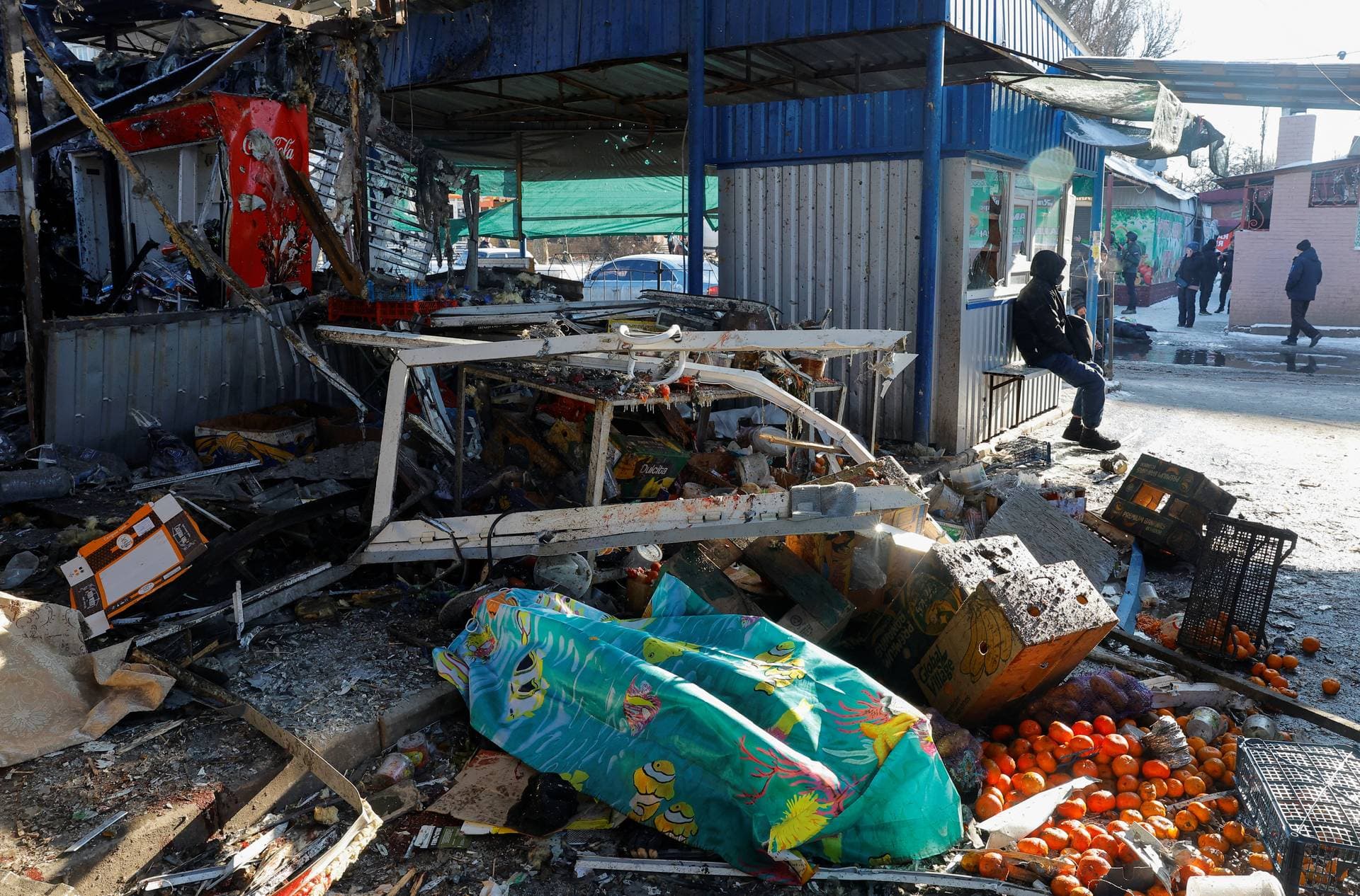 A view shows the debris of a food market following, what local Russian-installed authorities say, was a Ukrainian military strike in the course of Russia-Ukraine conflict in Donetsk