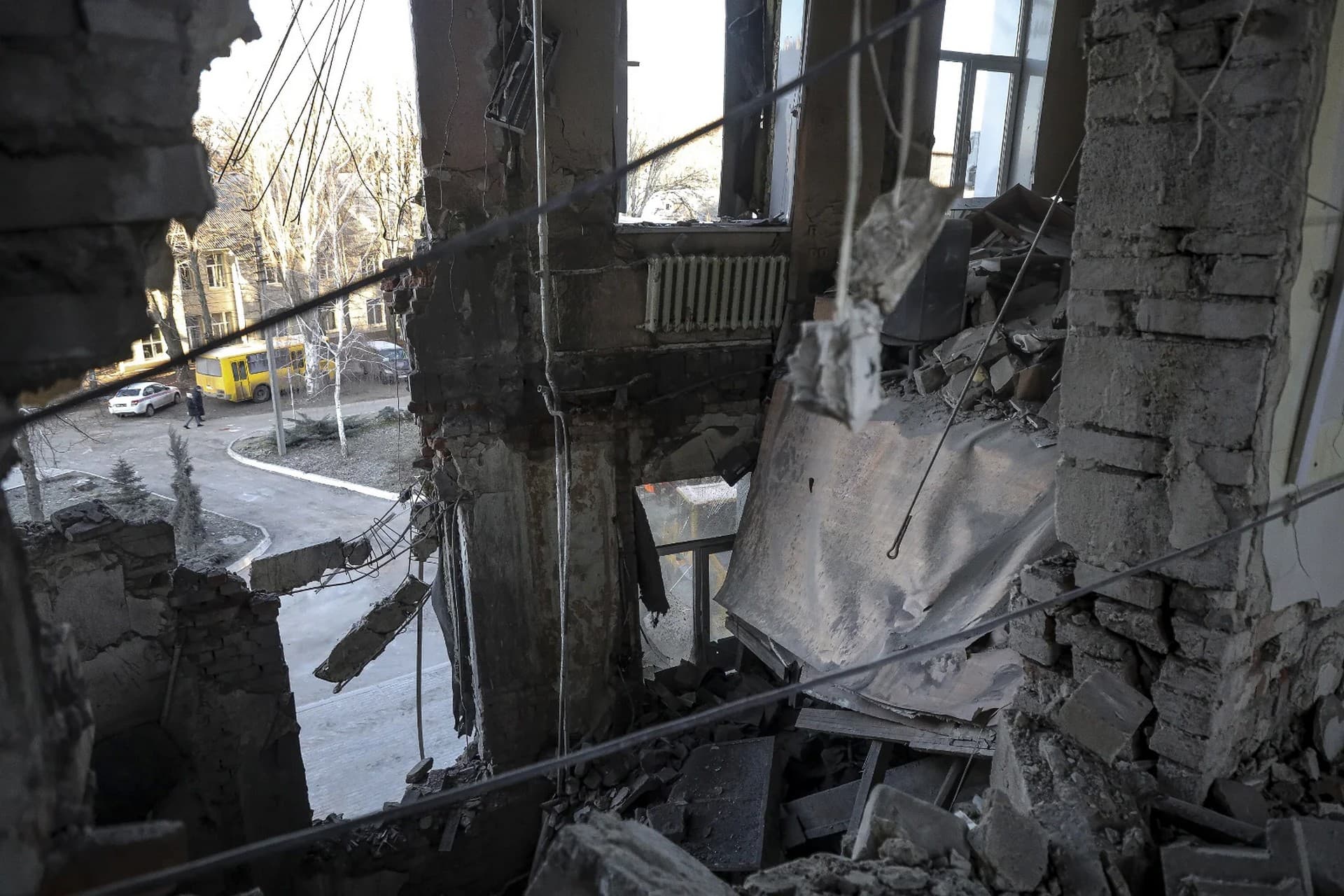 A damaged part of the hospital of Donetsk Clinical Territorial Medical Association in Donetsk
