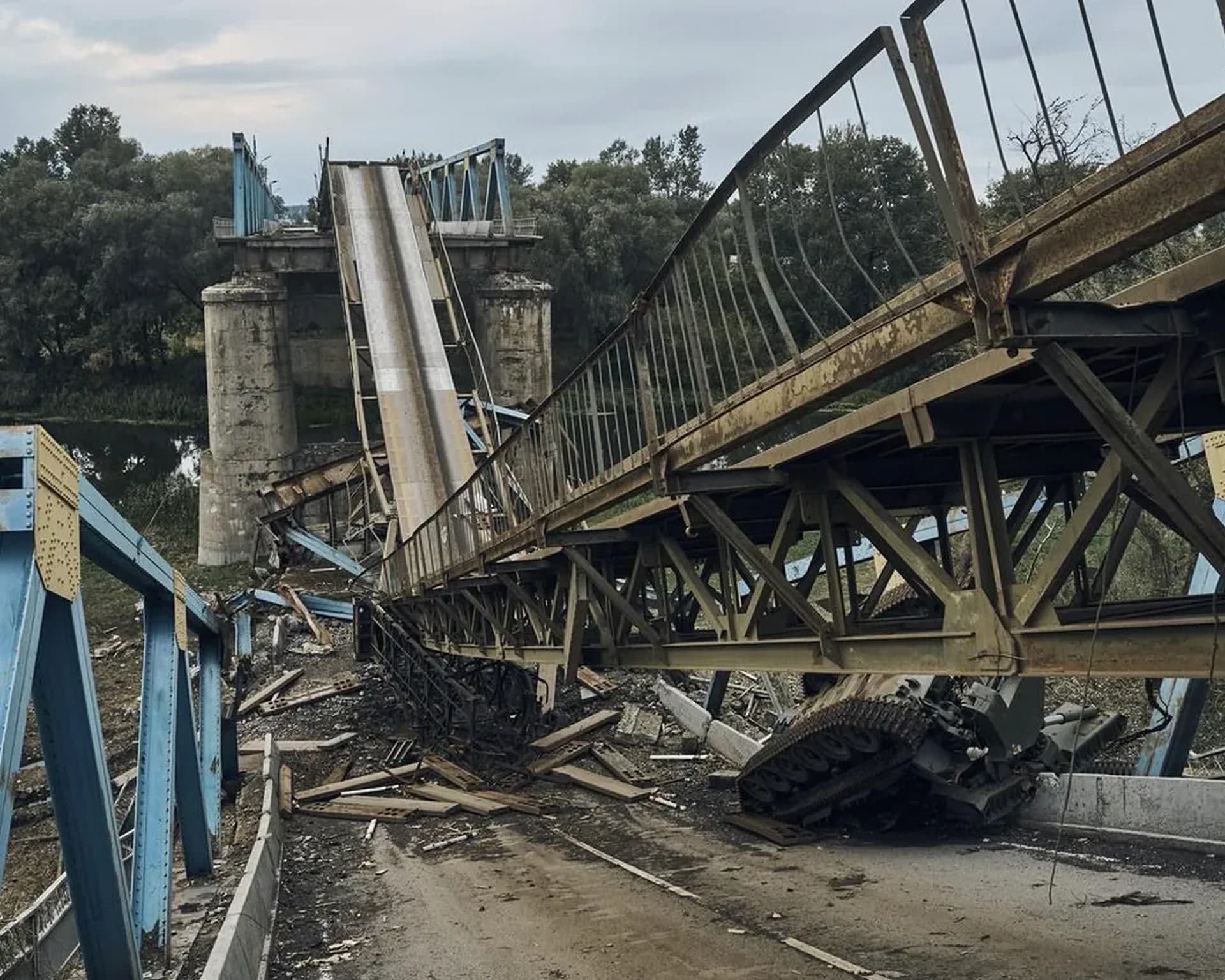 A destroyed bridge in Izium