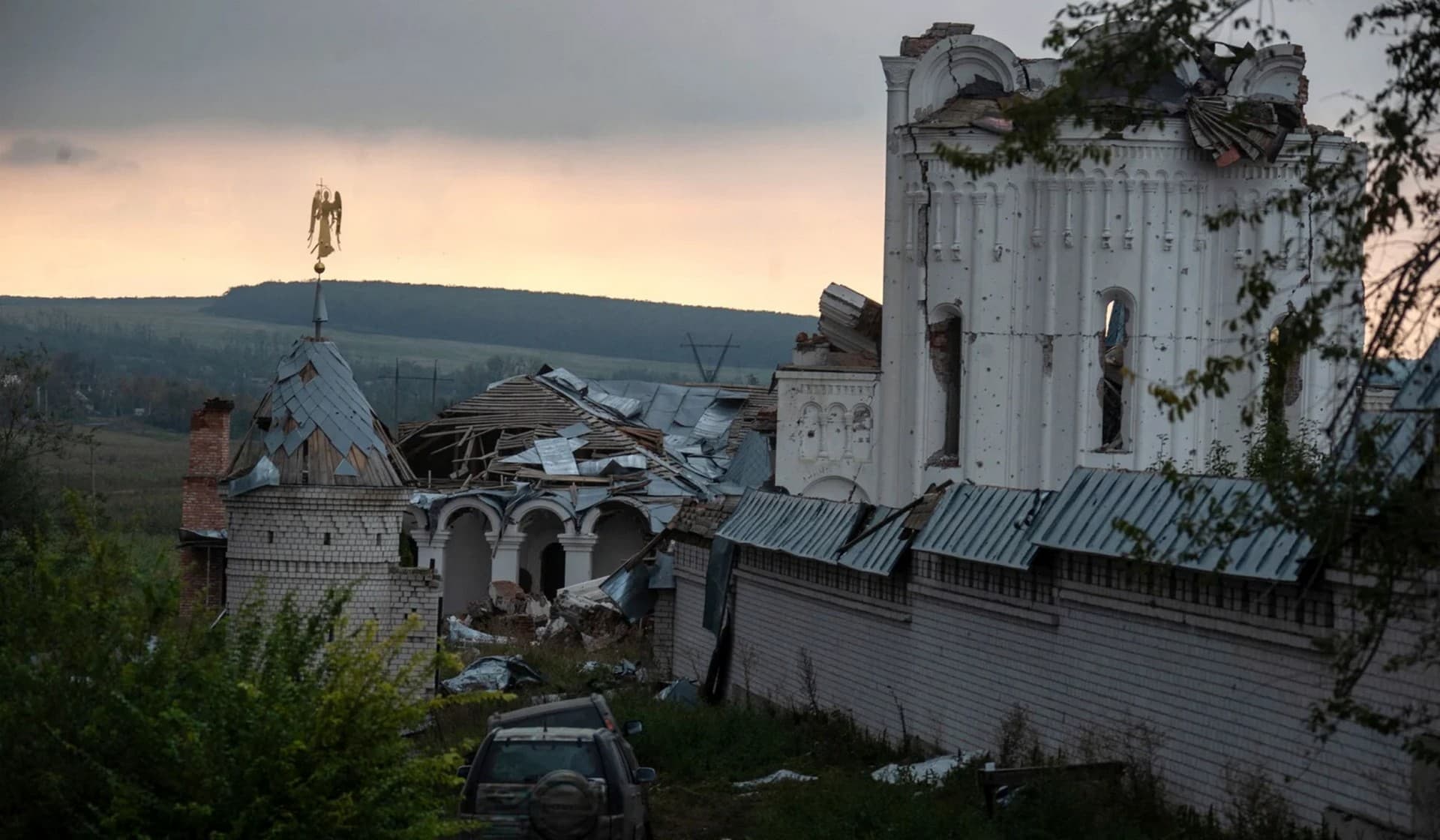 A destroyed church near the town of Izium