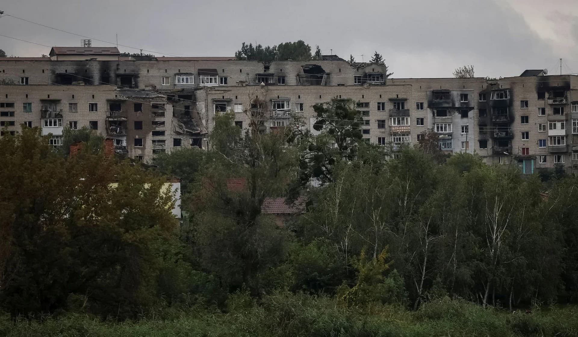 Damaged apartments in the town of Izium