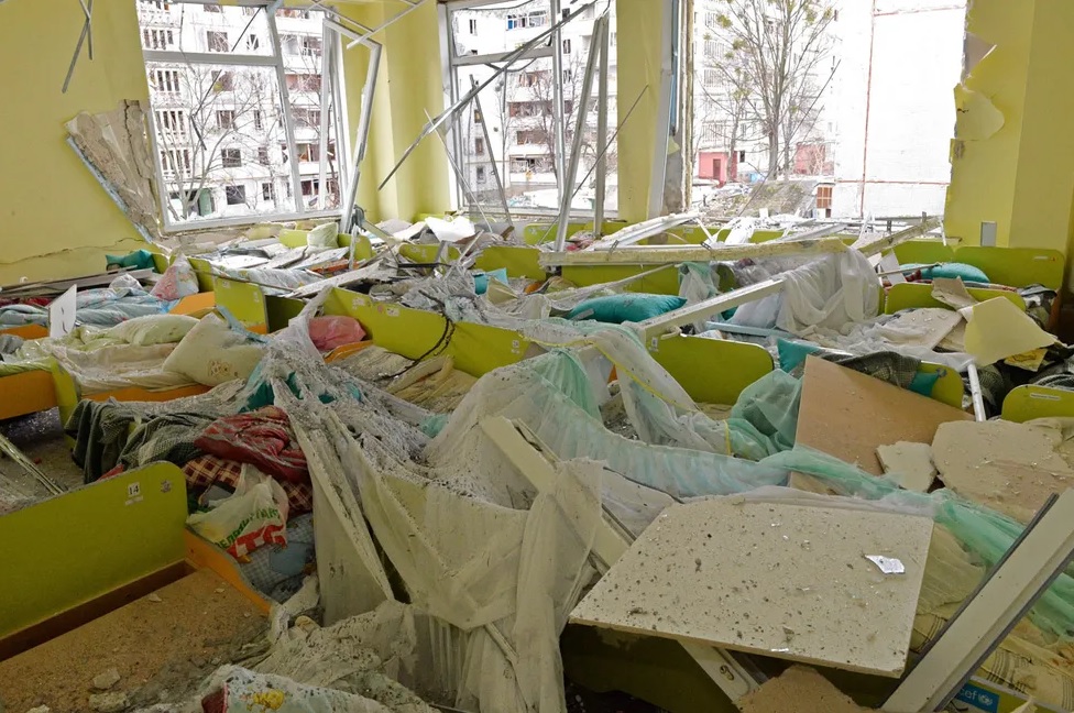 A kindergarten in Kharkiv that came under fire
