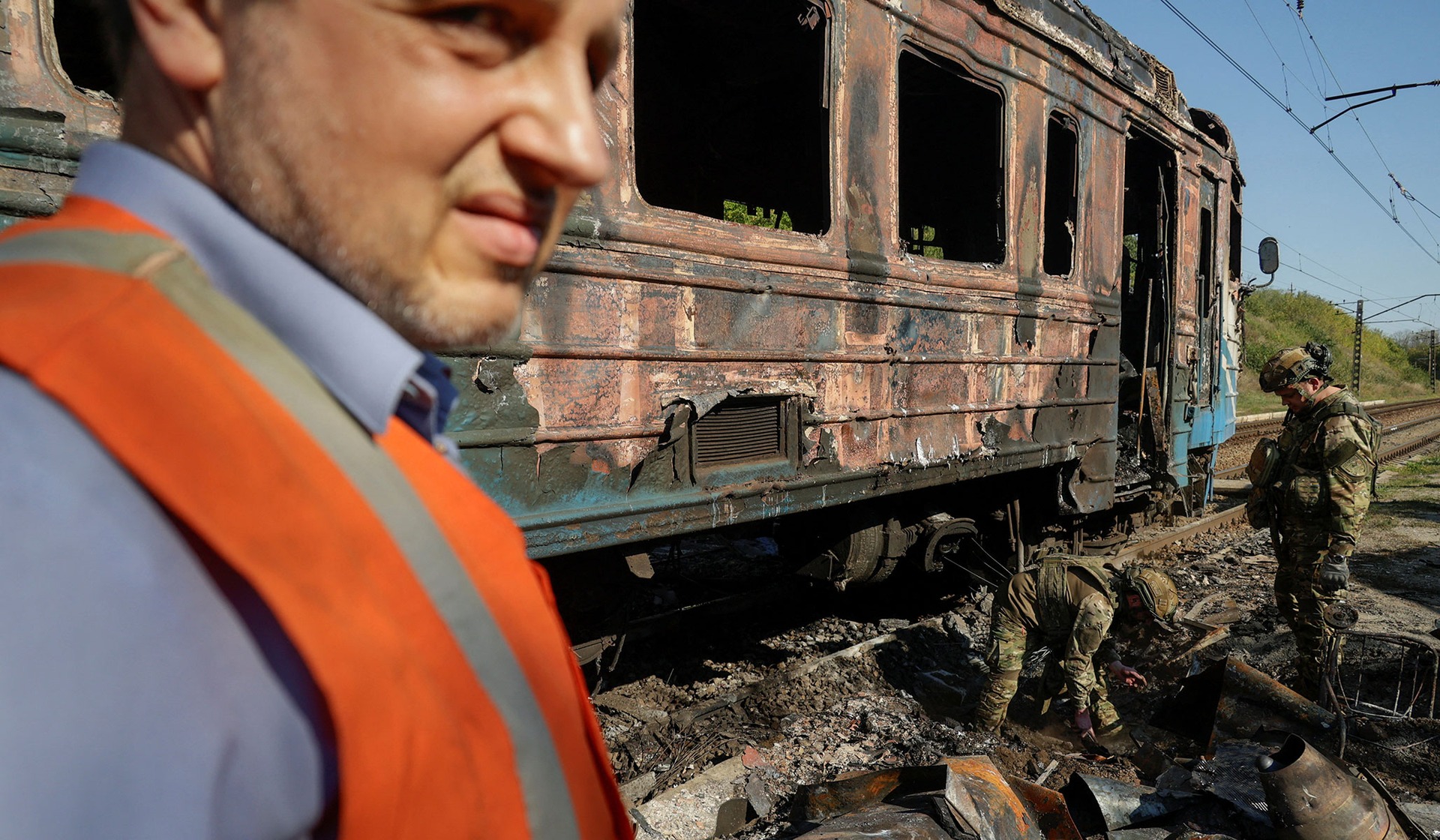 remains of a Russian jet drone which hit a suburban train in Kharkiv Region