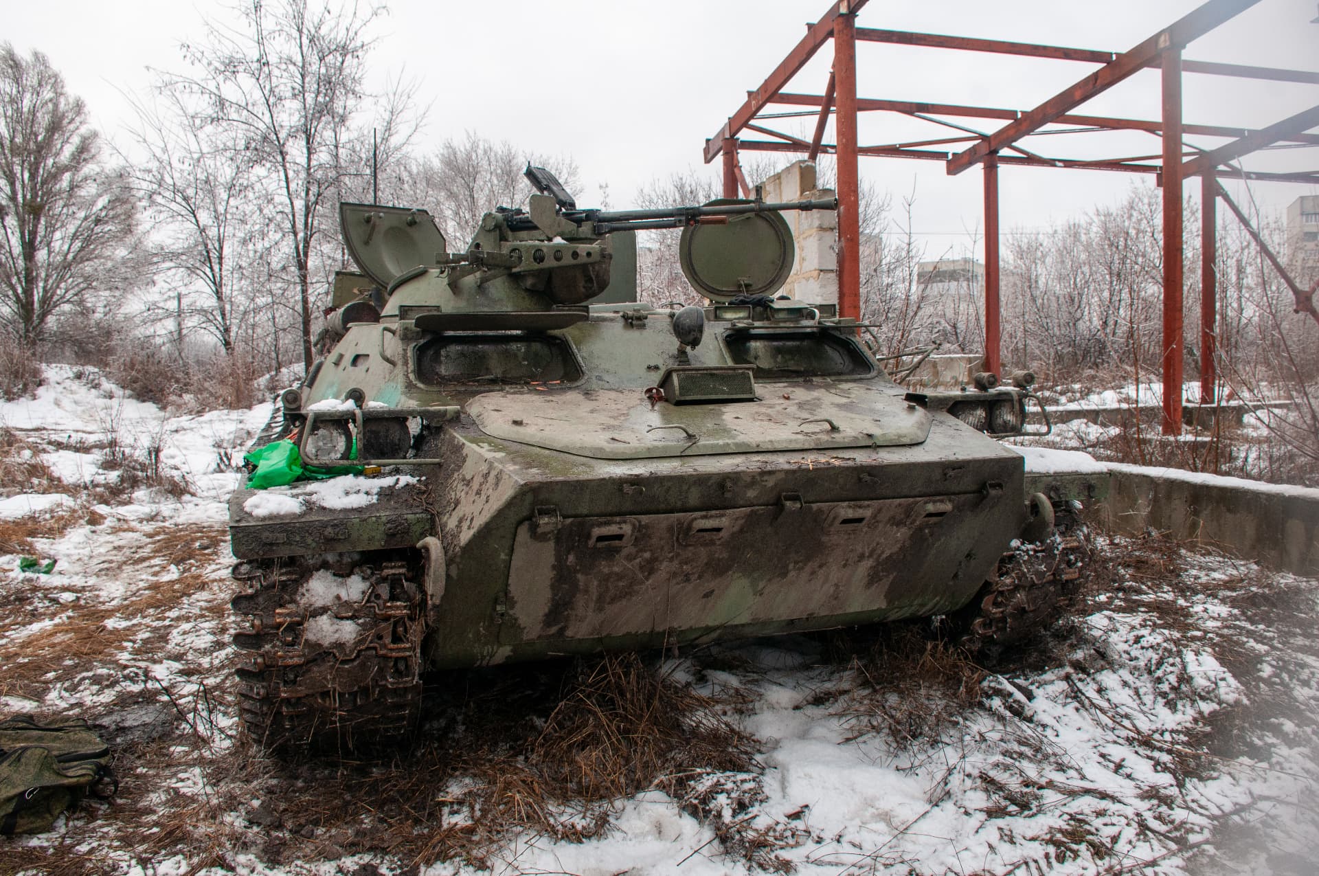 Destroyed Russian MT-LB (light armored multi-purpose transporter-tractor) near Kharkiv