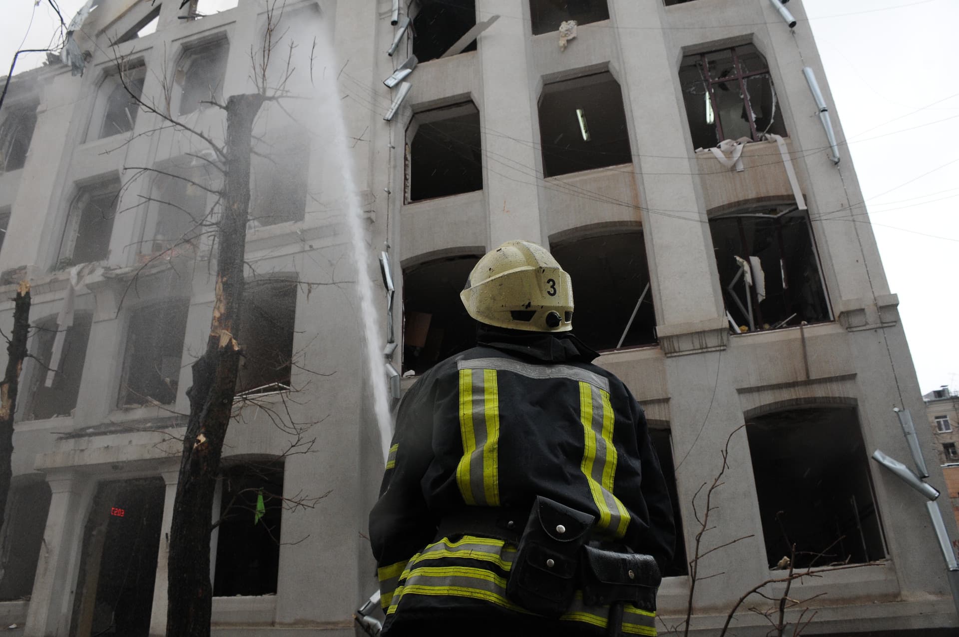 Rescue work after rocket attacks, in Kharkiv