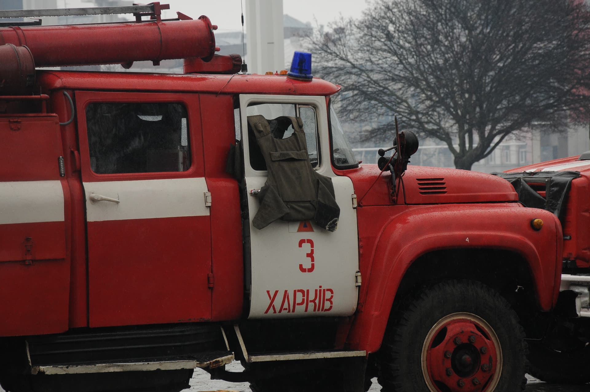 Fire truck during rescue operations in Kharkiv.