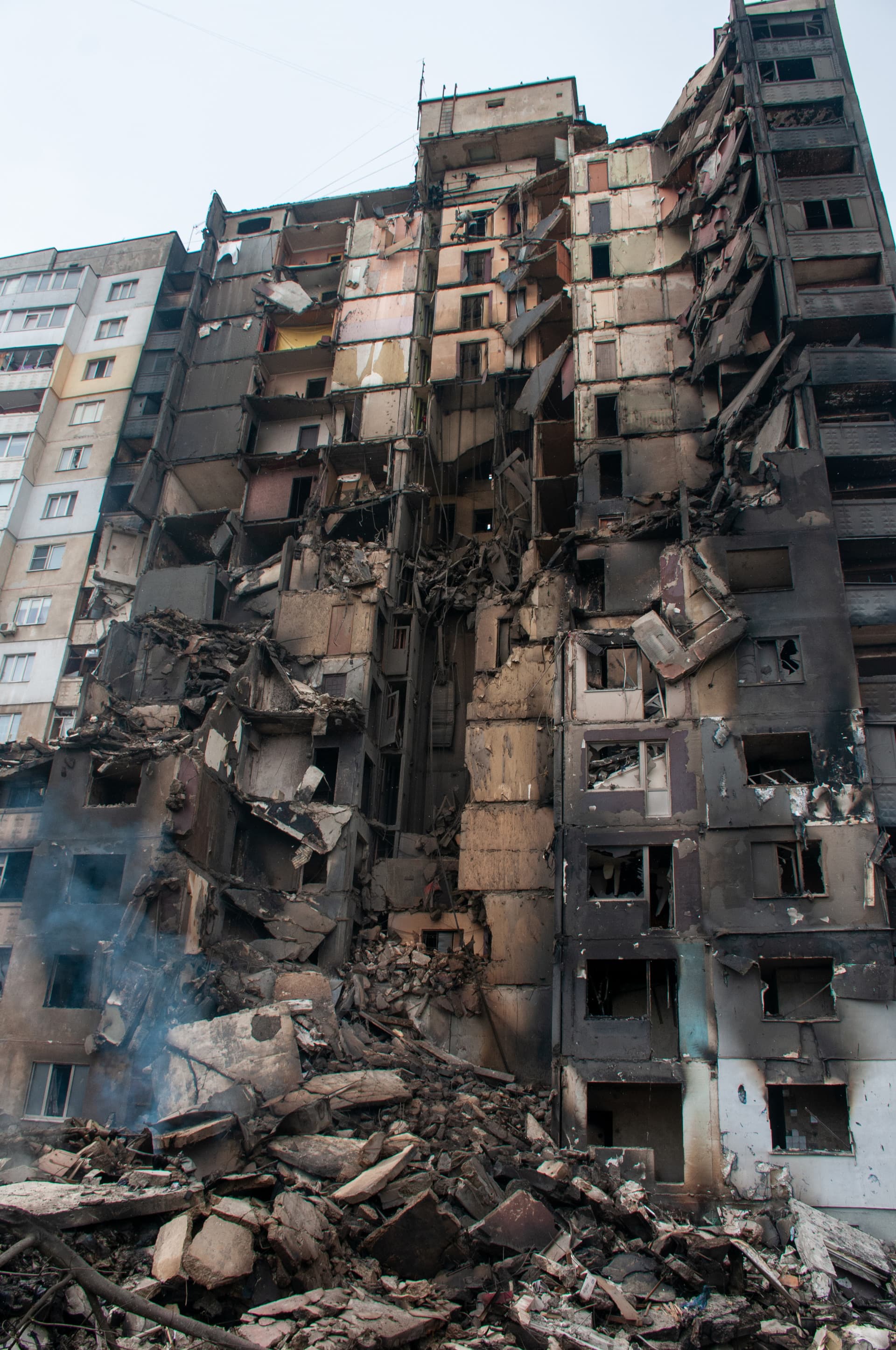 Destroyed after shelling by the Russian military-occupiers of a residential building in a residential area of Kharkiv