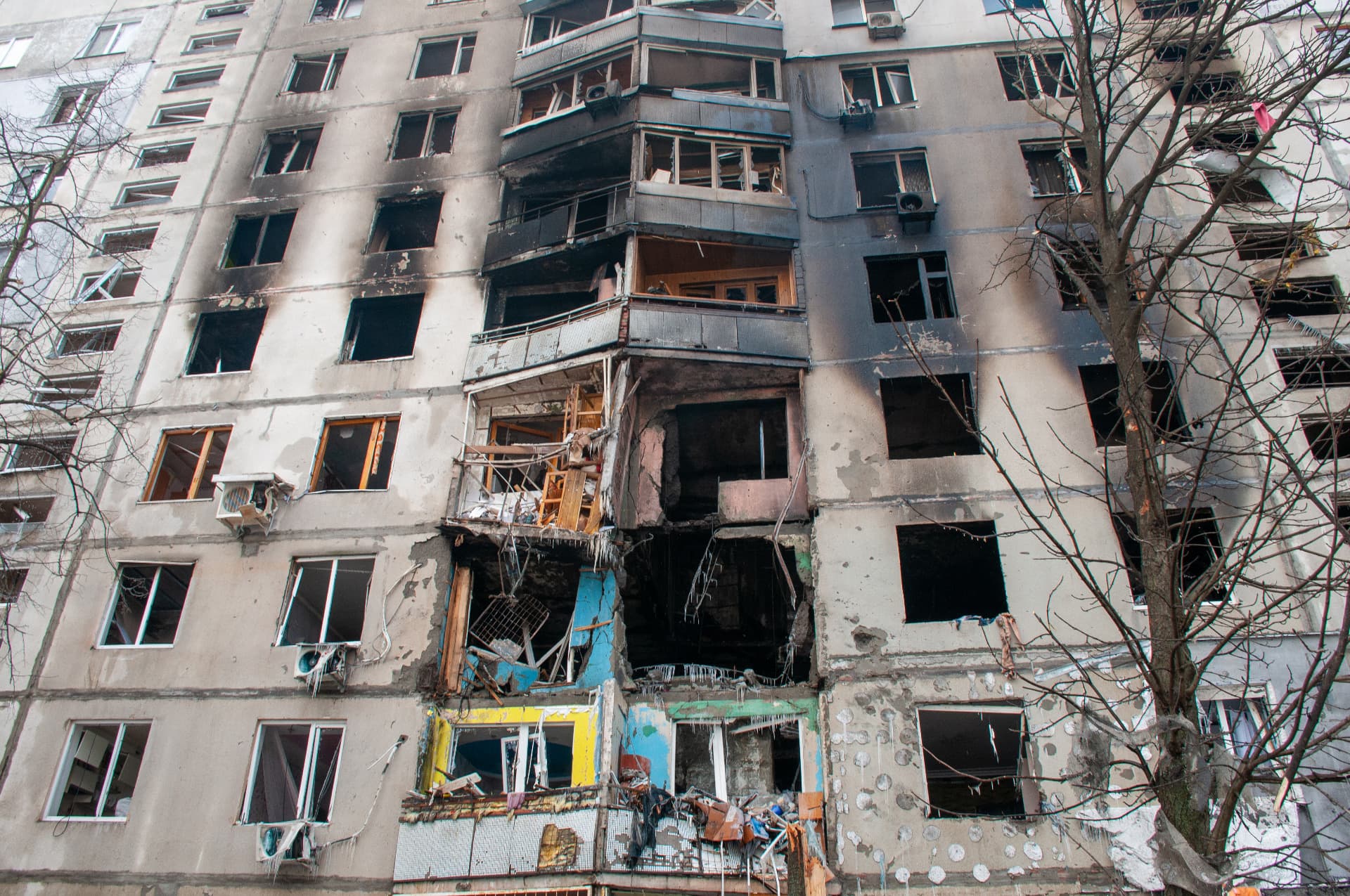 Destroyed after shelling by the Russian military-occupiers of a residential building in a residential area of Kharkiv