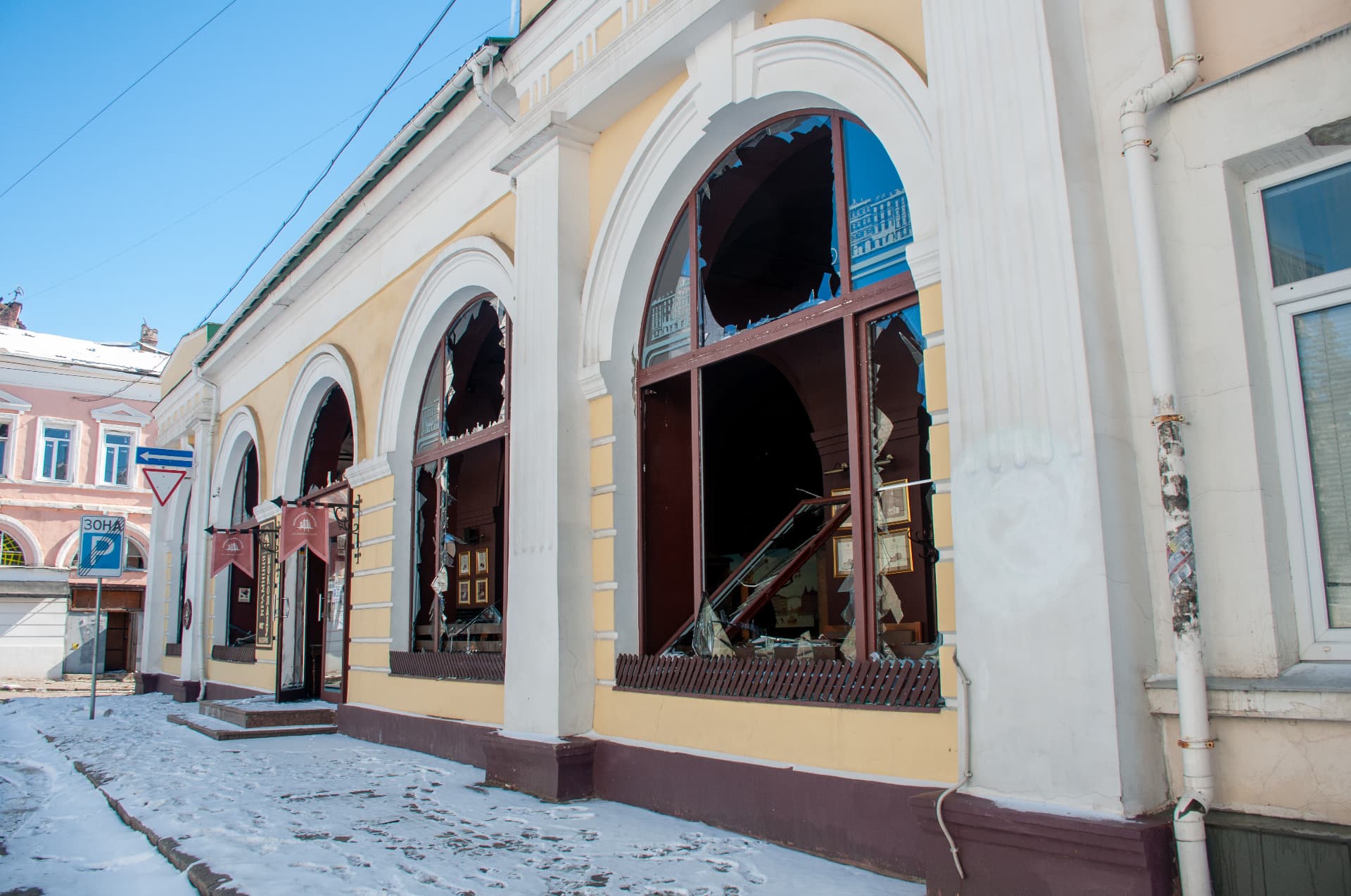 Destroyed cafe in Kharkiv