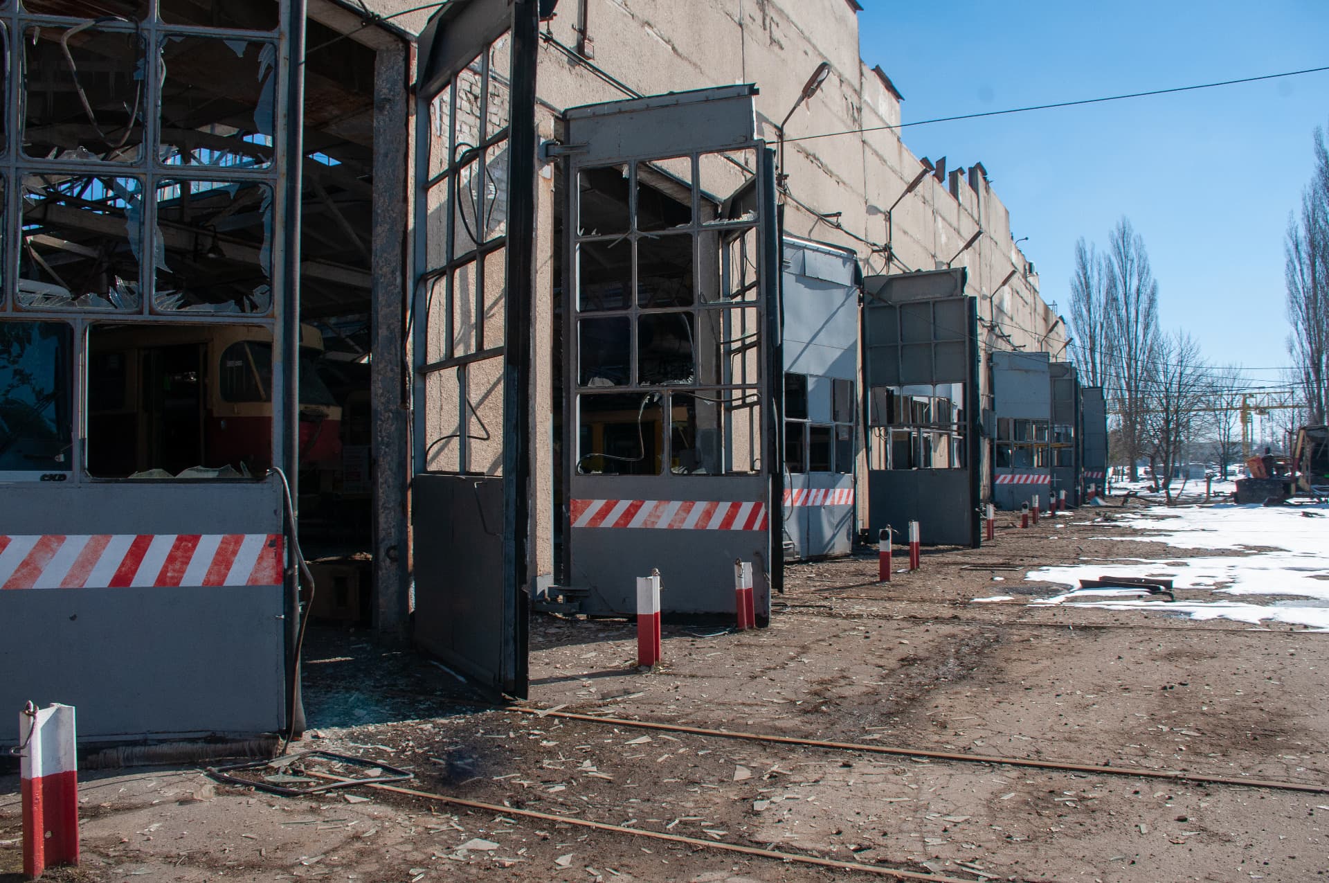 Destroyed as a result of explosions and shelling by the Russian military invaders KP Saltovskoe tram depot in Kharkiv