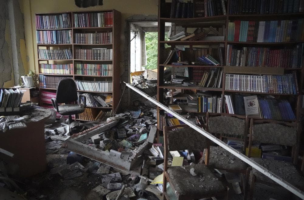 Destroyed library in the school in Kharkiv