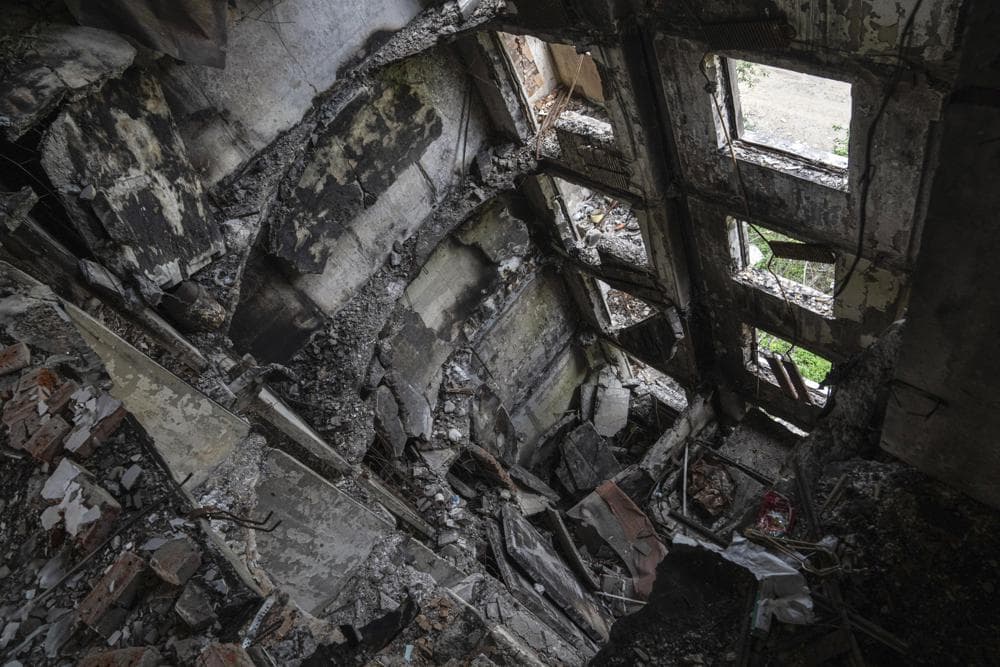 An apartment house destroyed after a Russian attack in Saltivka district in Kharkiv