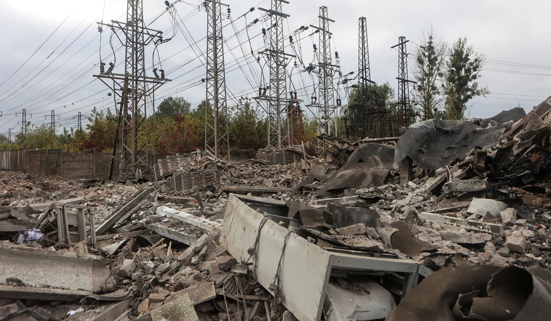 A power substation destroyed by a Russian military strike in Kharkiv