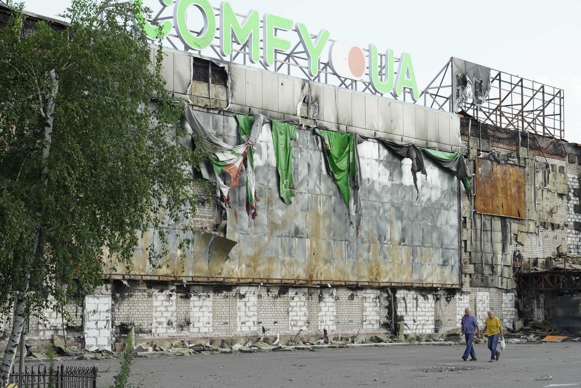 The destroyed Fabrika shopping mall in the city of Kherson