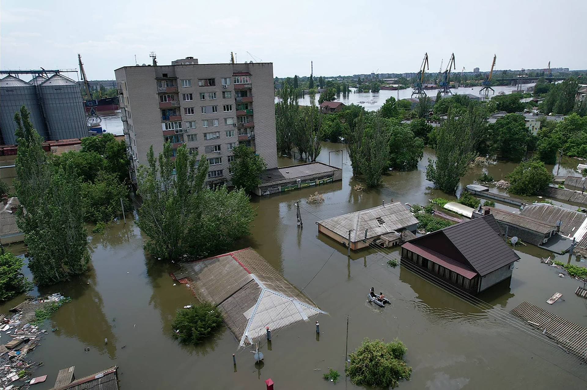 Flooded residential buildings in Kherson