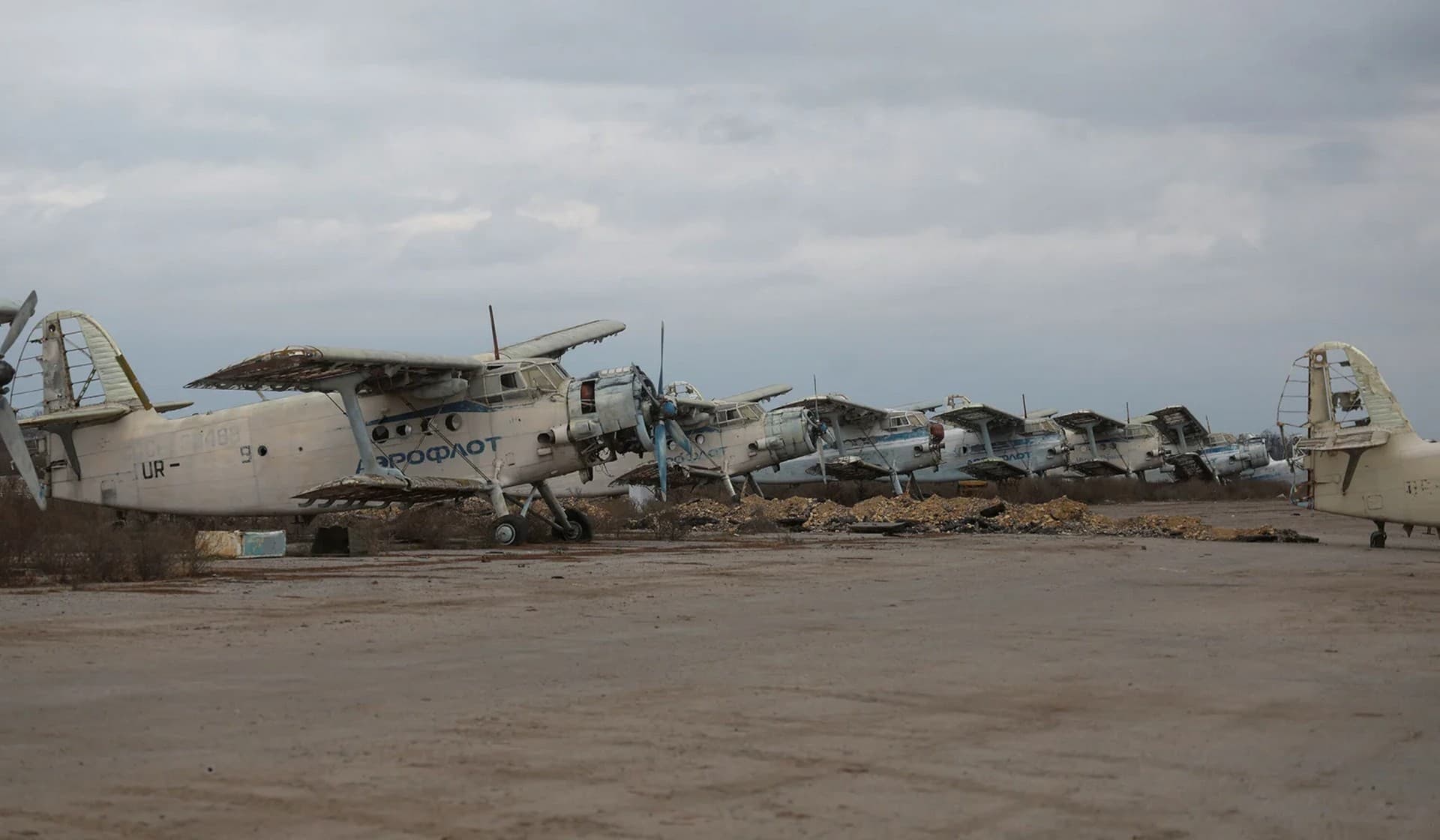 Destroyed Antonov An-2 aircrafts at a compound of an international airport after Russia's retreat from Kherson in Chornobaivka
