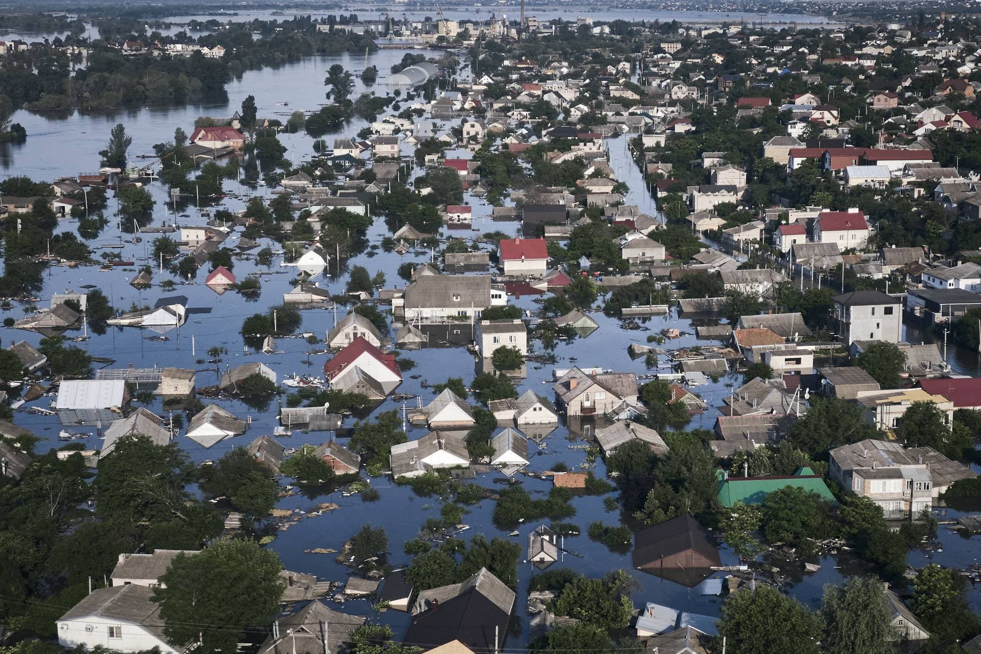 A flooded neighborhood in Kherson after the collapse of the Nova Kakhovka dam