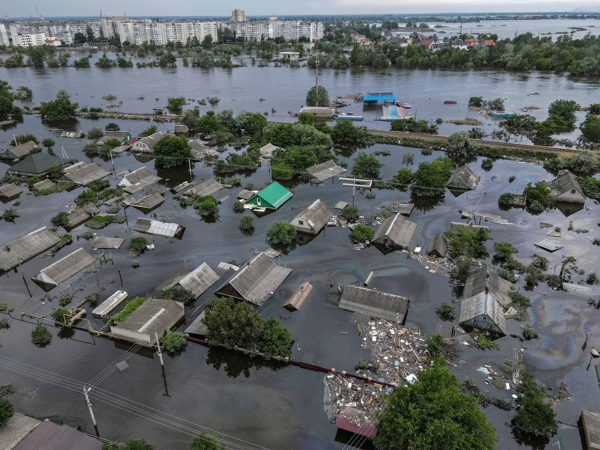 A flooded neighborhood in Kherson is pictured June 10