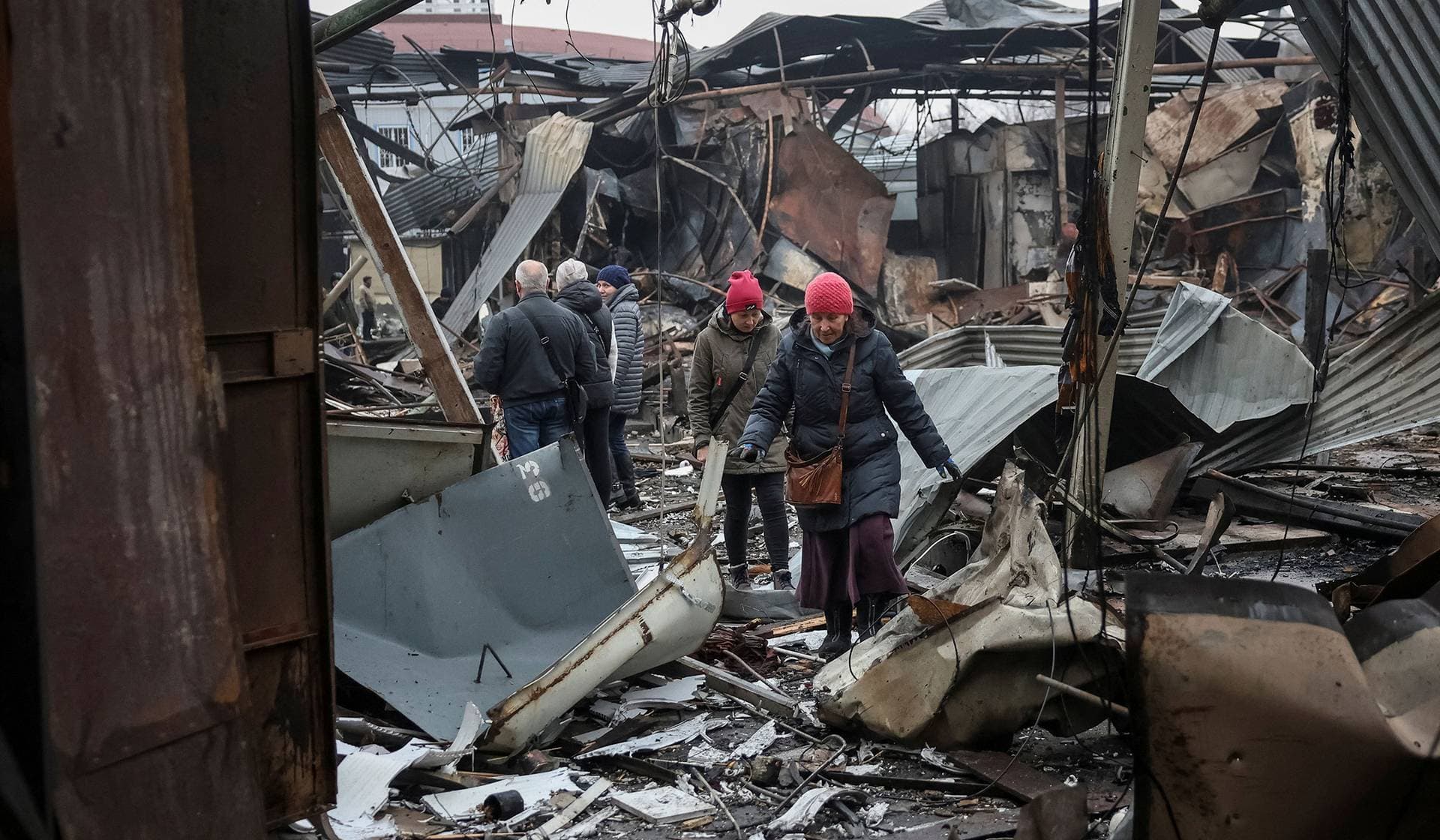 A destroyed car hit by a Russian drone in Kramatorsk