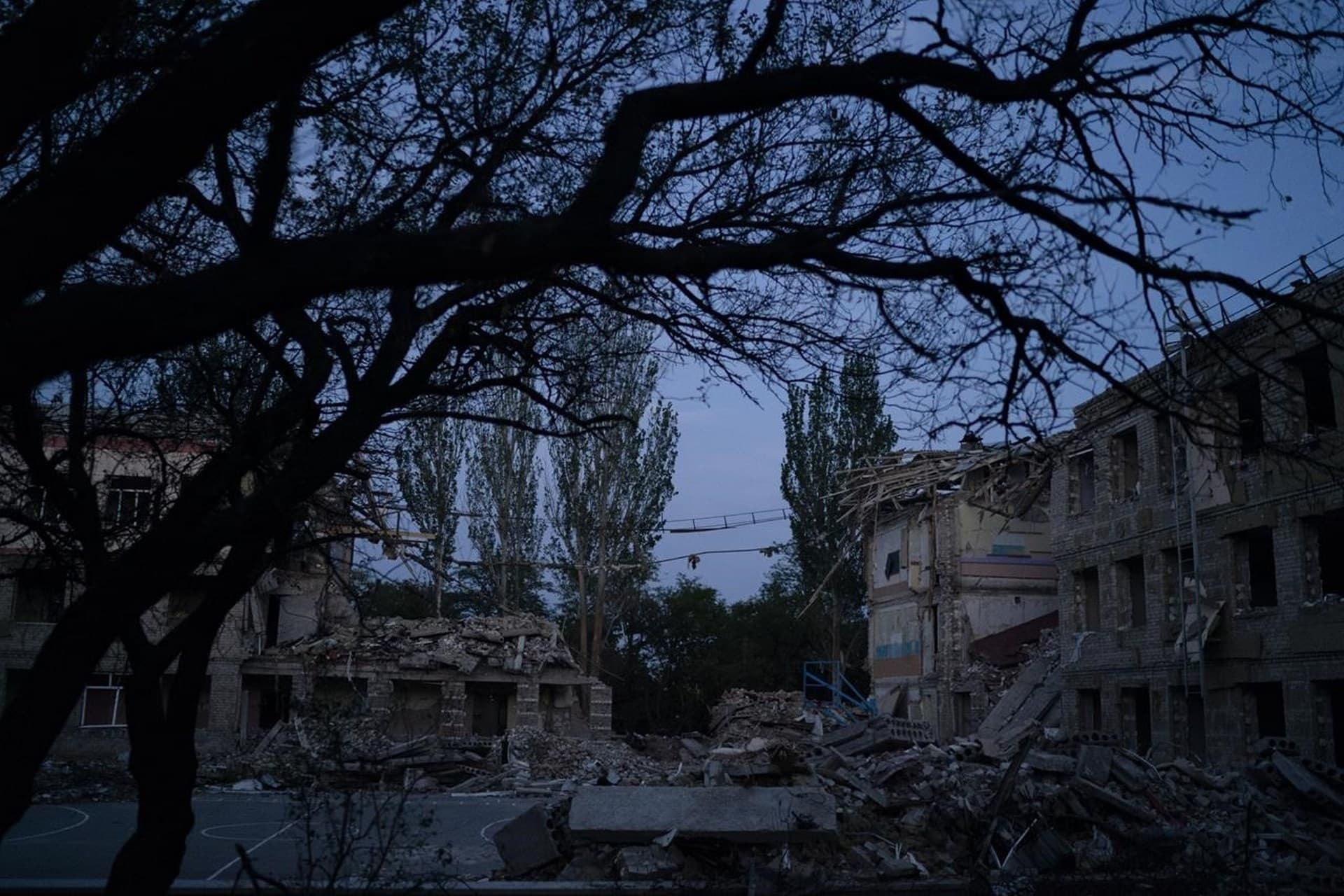 The remains of the destroyed School Number 23 in Kramatorsk