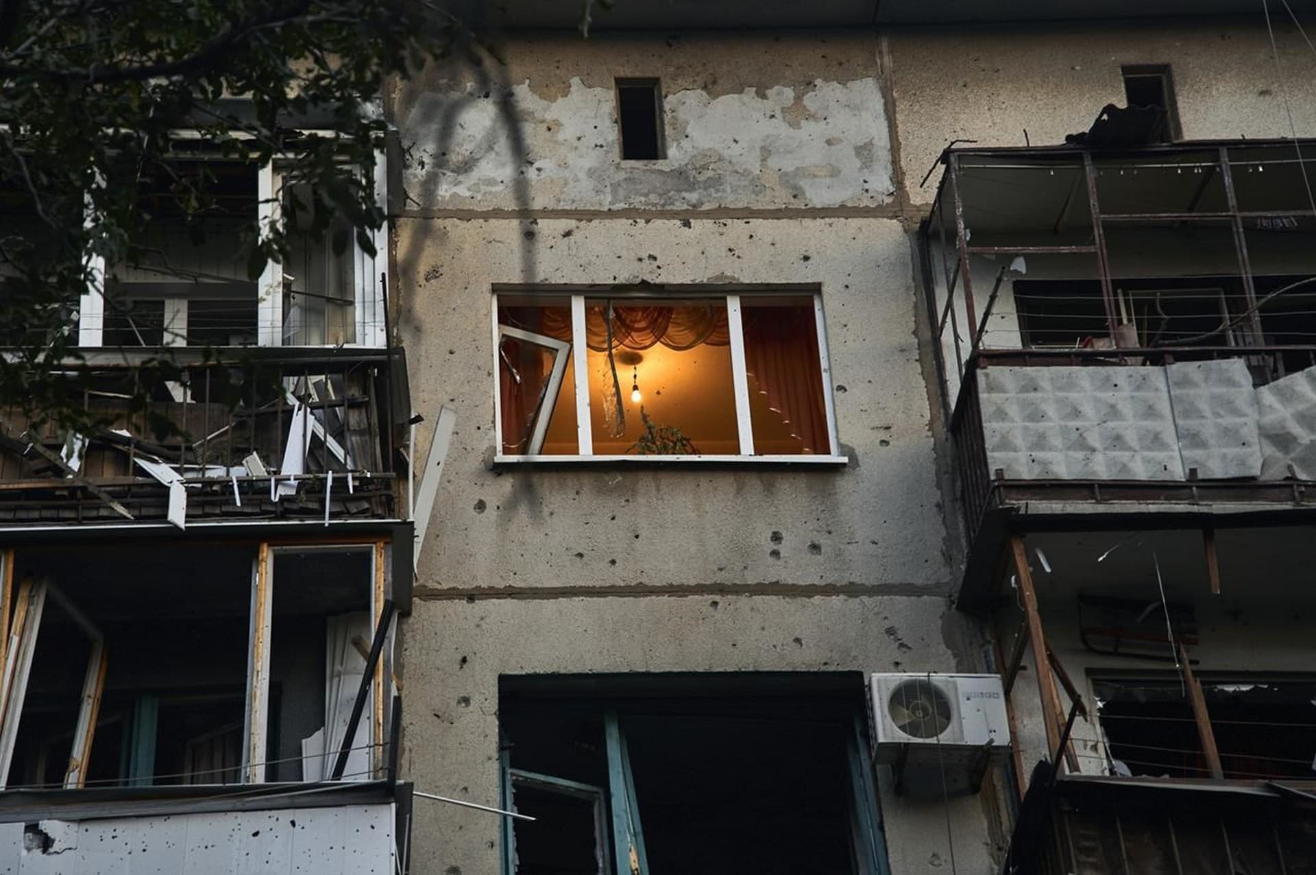 A view of a damaged building after a rocket attack early Wednesday morning, in Kramatorsk