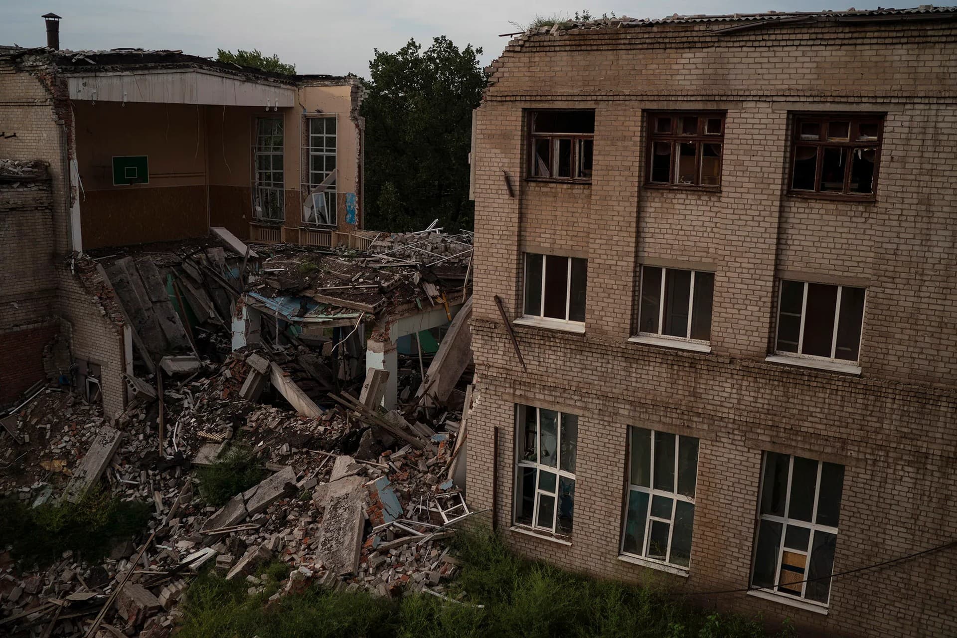 The remains of the destroyed School Number 15 in Kramatorsk