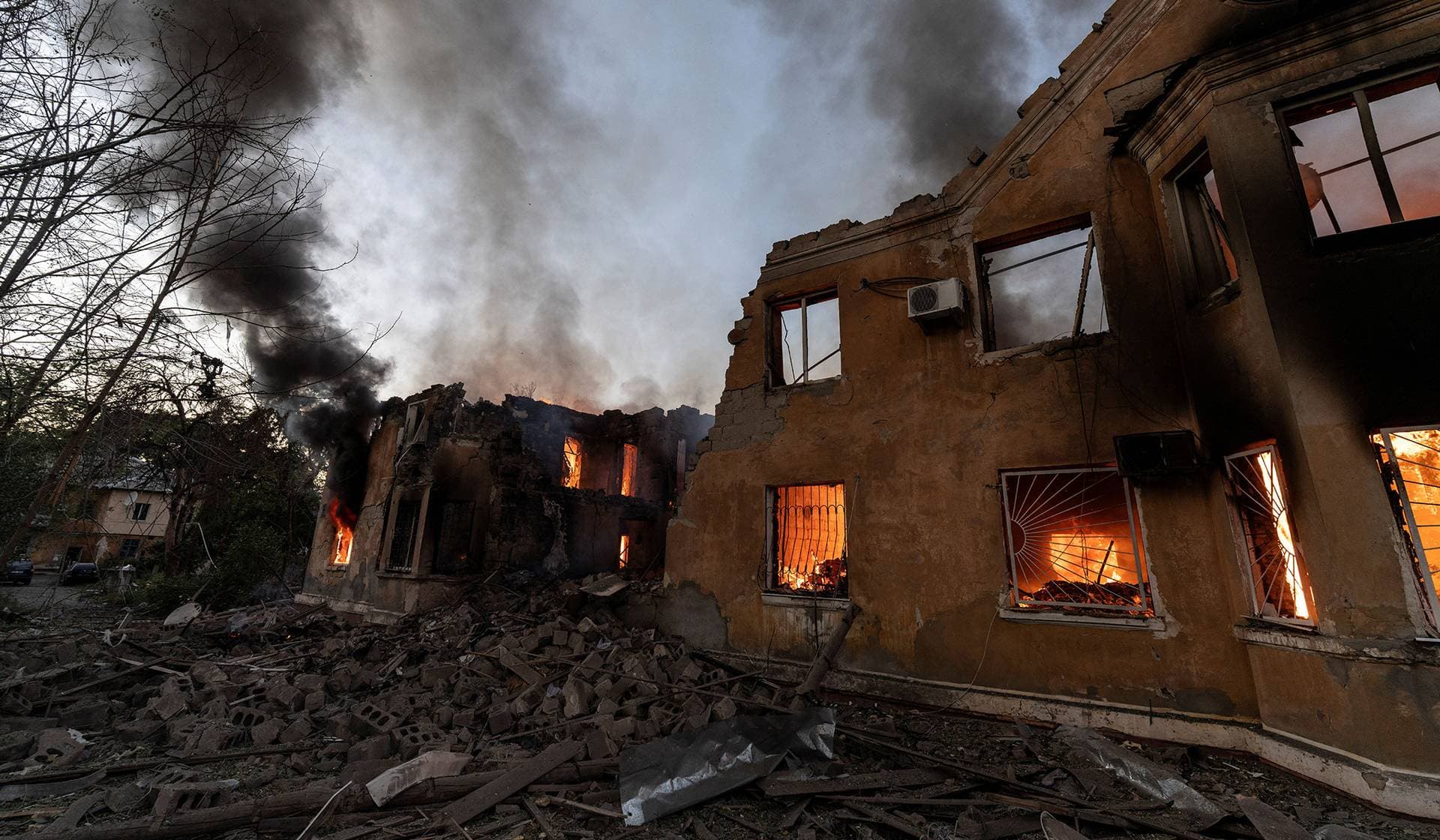 An apartment buildings hit by a Russian air strike in the frontline city of Kramatorsk