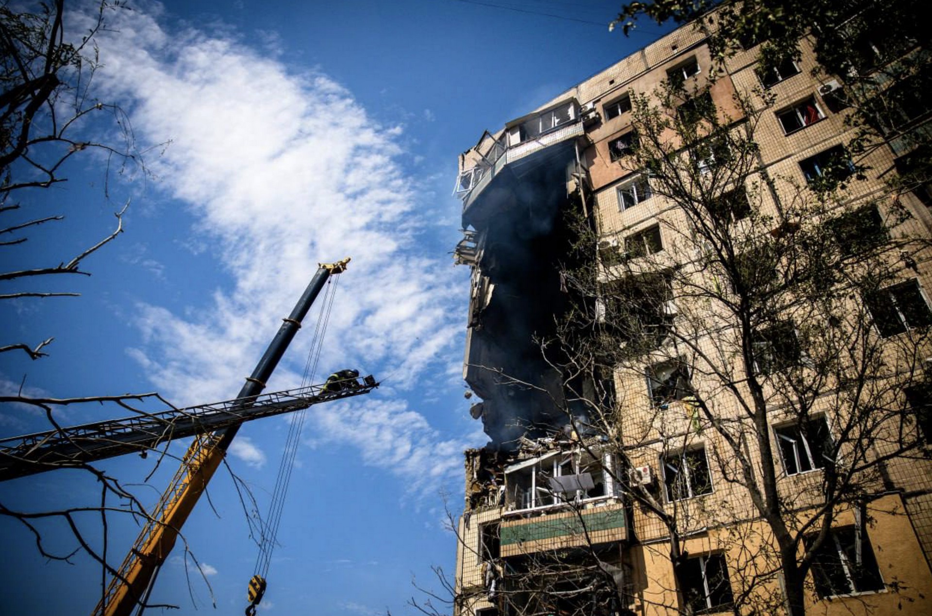 A view of a site of an apartment building heavily damaged by a Russian missile strike in Kryvyi Rih