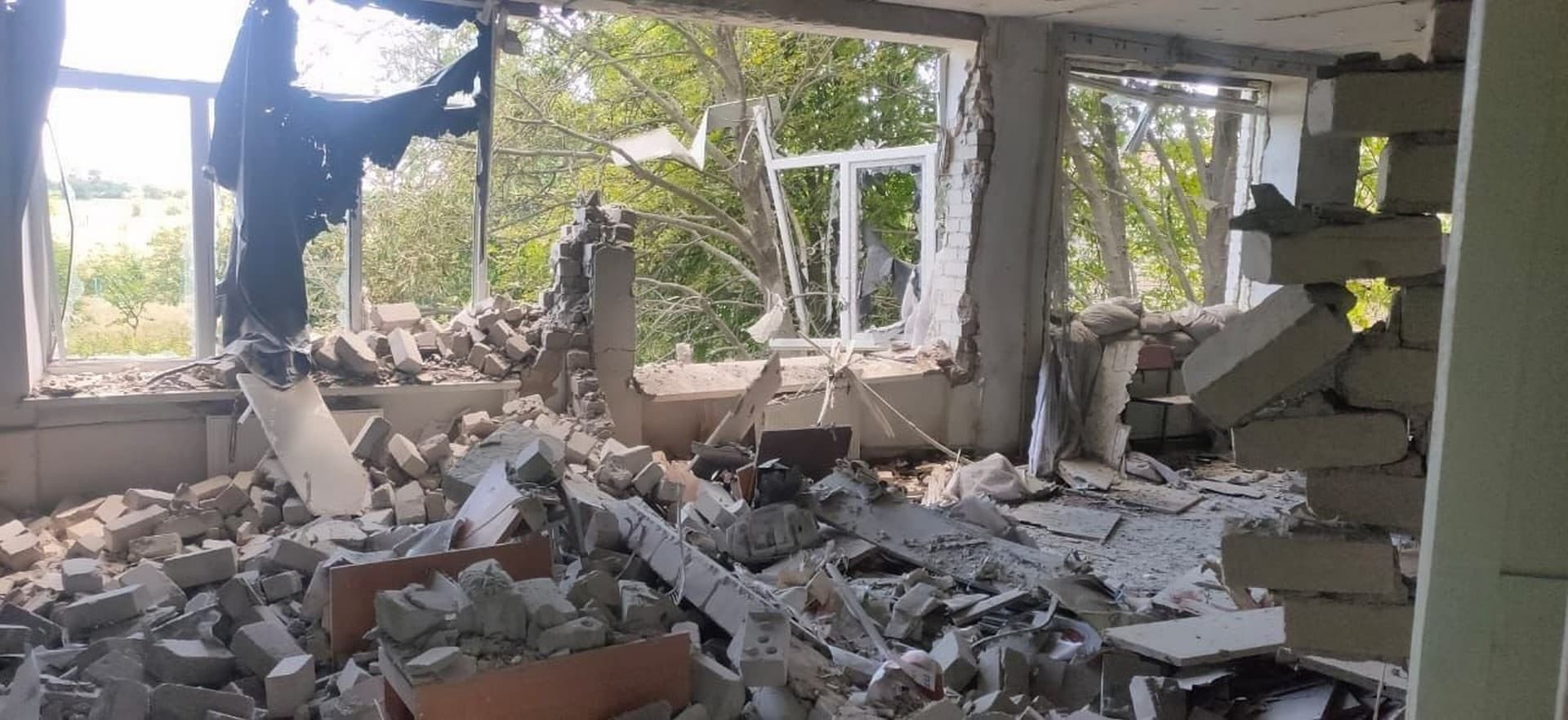 a destroyed lyceum in Dnipropetrovsk region