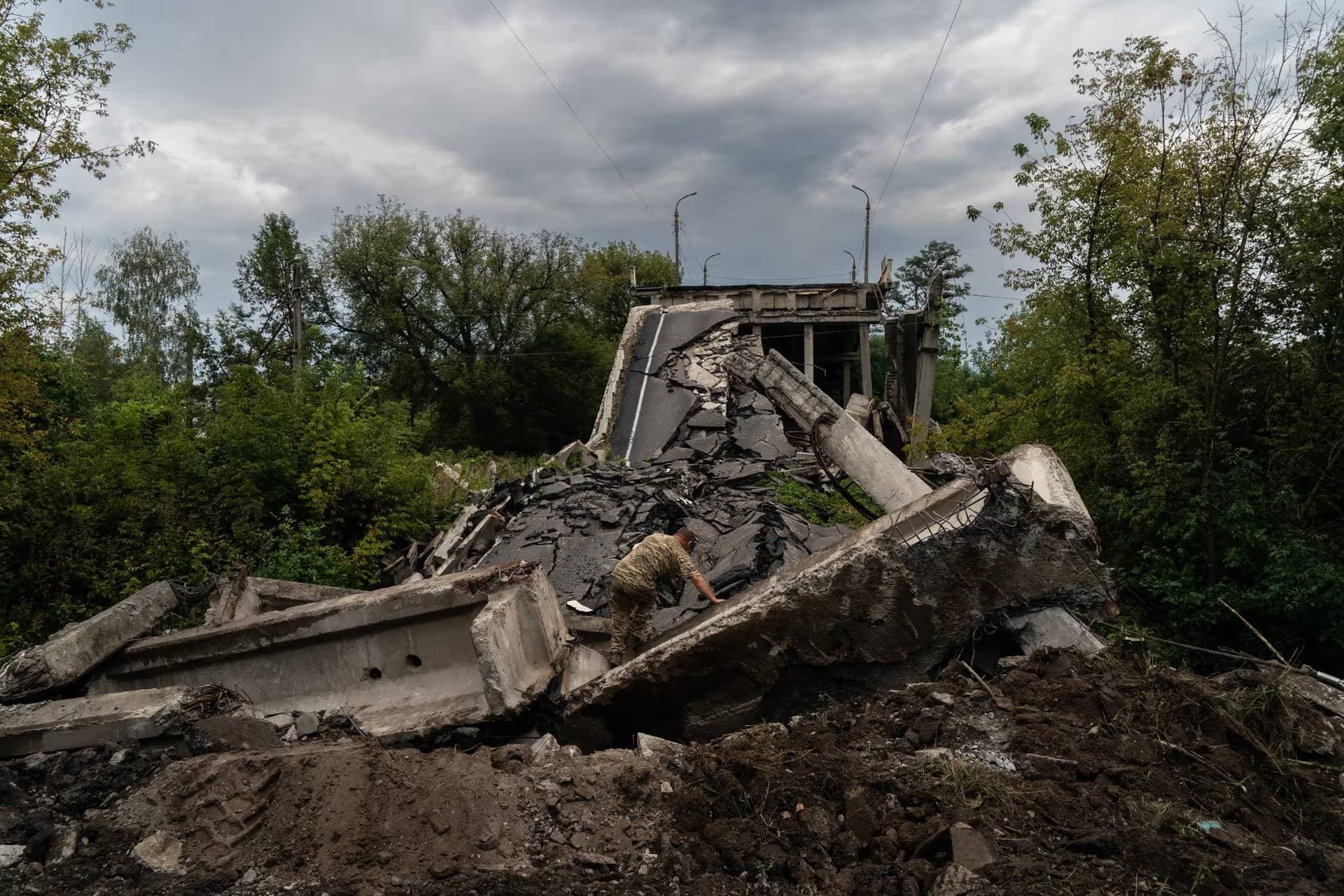 A destroyed bridge in Kupiansk