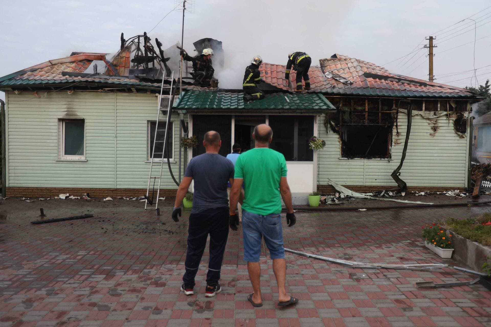A house that was damaged following a missile attack in a village outside Kyiv